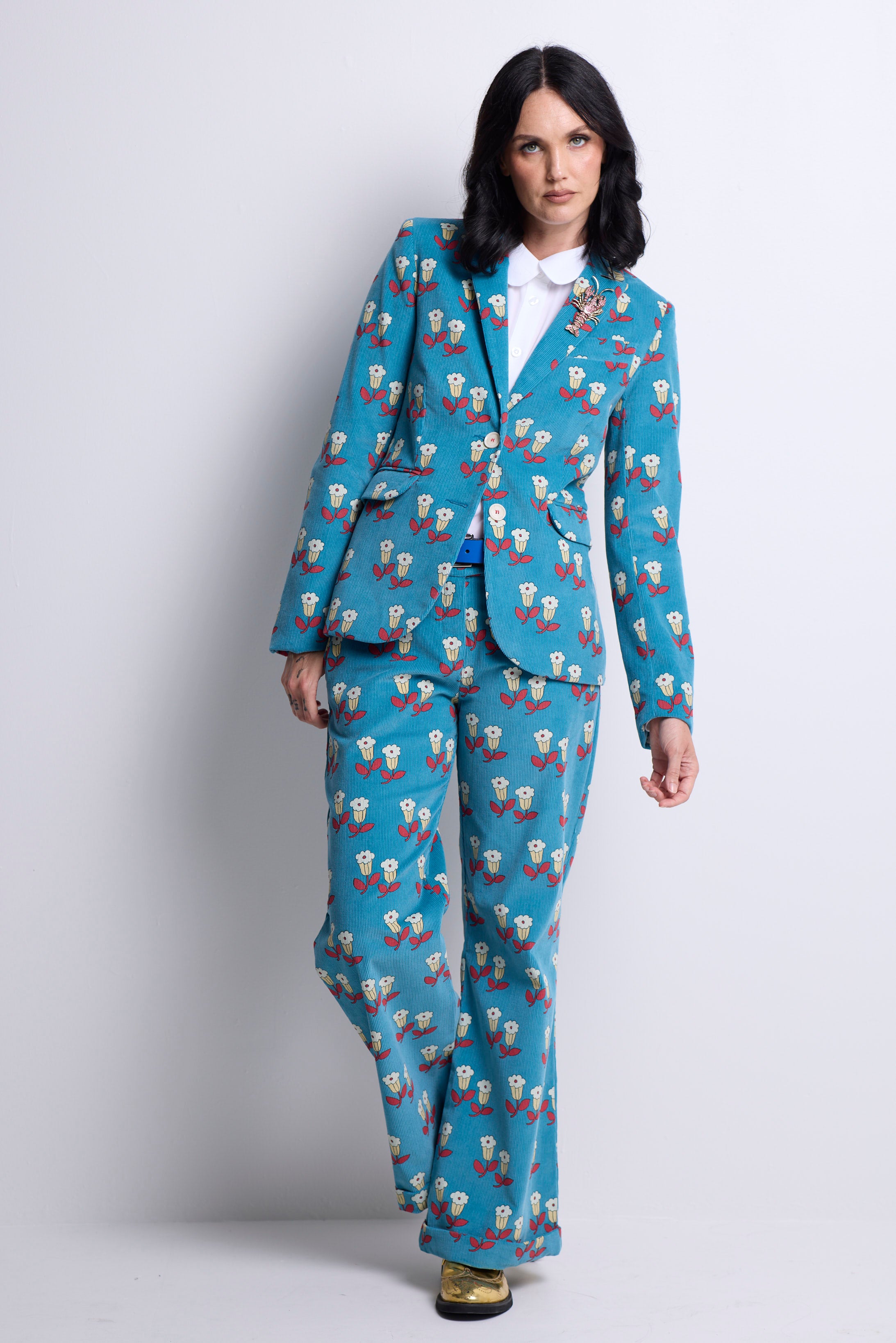 WORLD 5590 Folklore Blazer Blue Floral Pin Cord