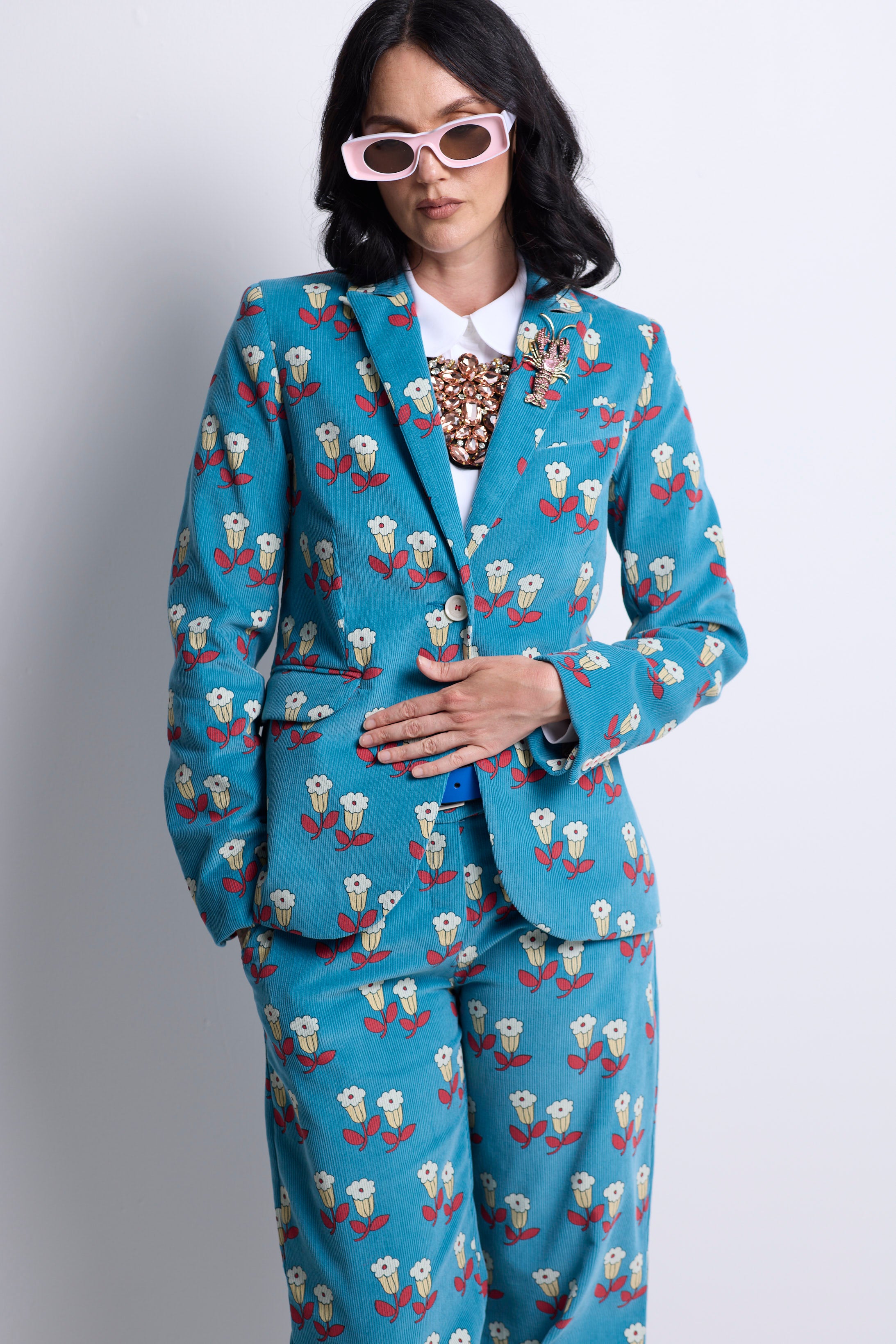 WORLD 5590 Folklore Blazer Blue Floral Pin Cord