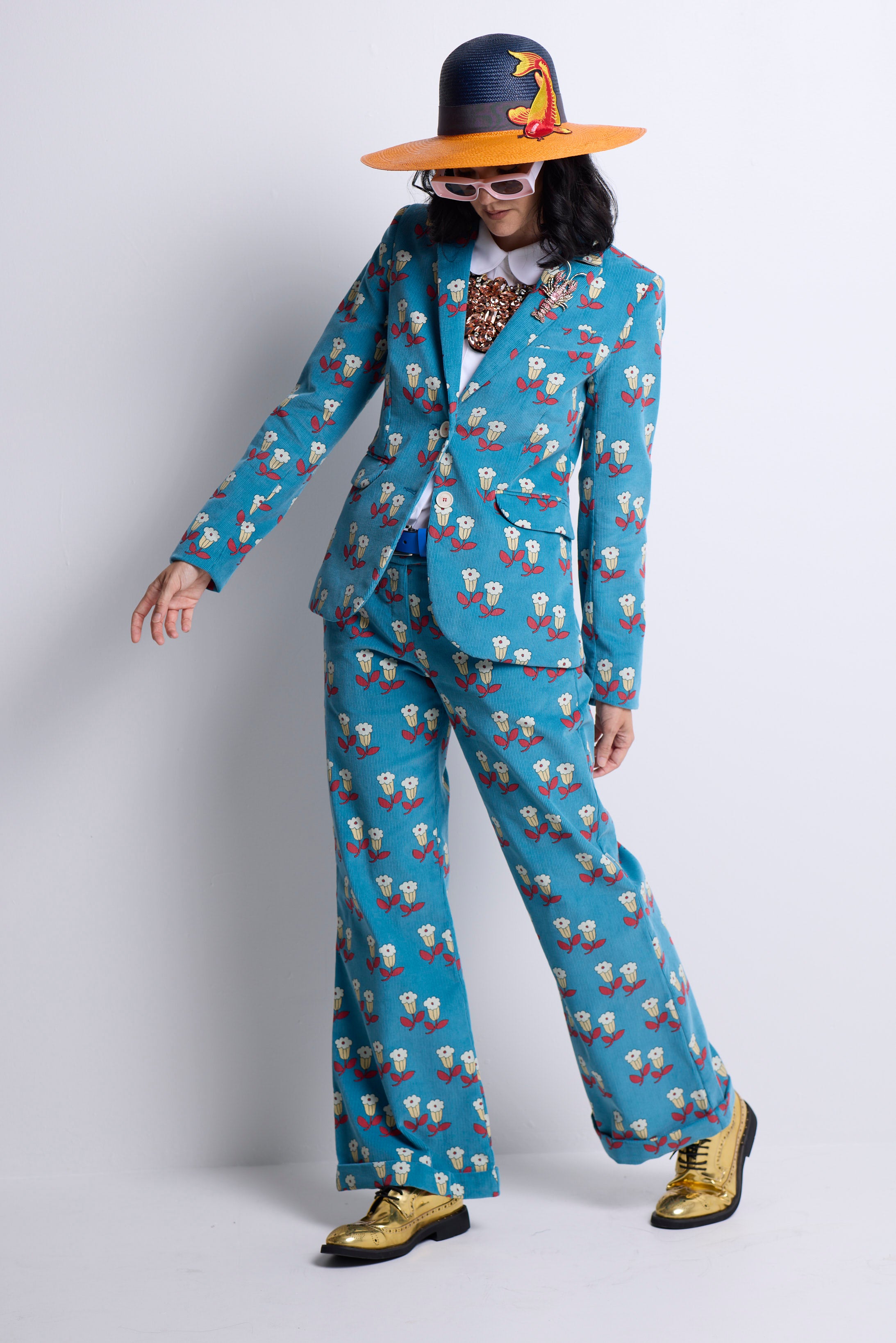 WORLD 5590 Folklore Blazer Blue Floral Pin Cord