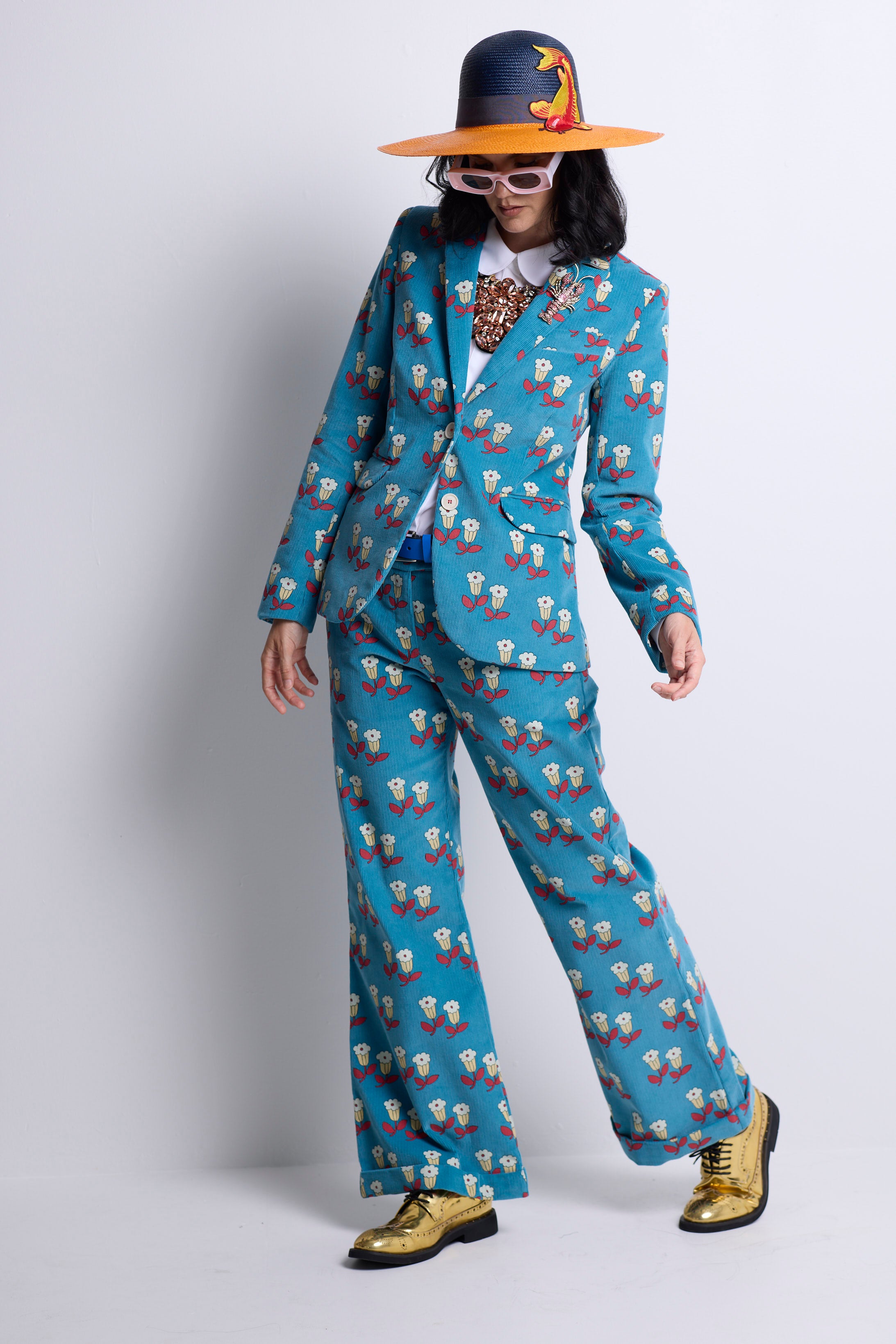 WORLD 5590 Folklore Blazer Blue Floral Pin Cord