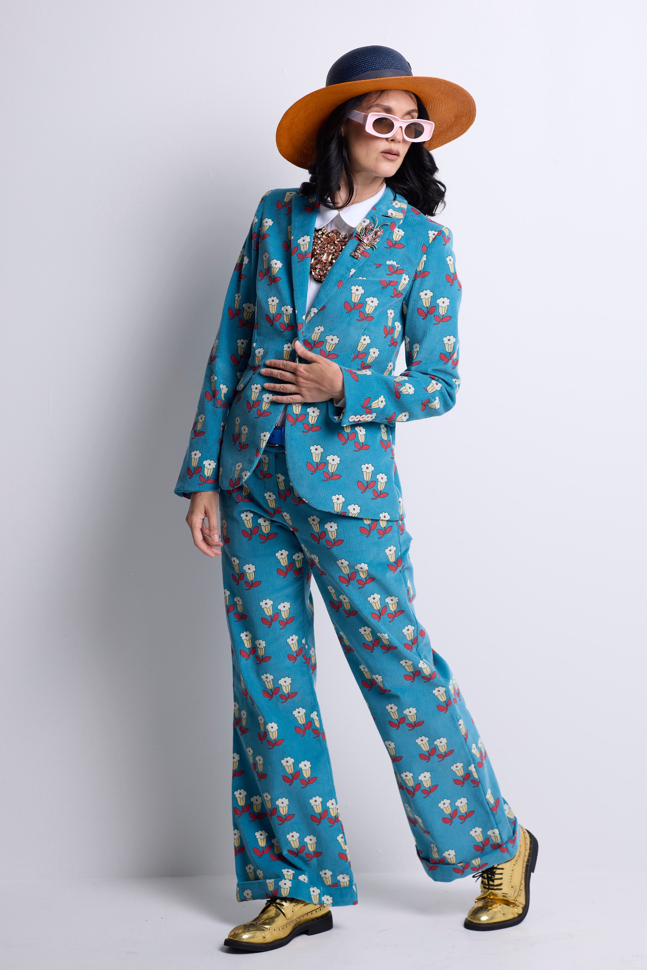 WORLD 5590 Folklore Blazer Blue Floral Pin Cord