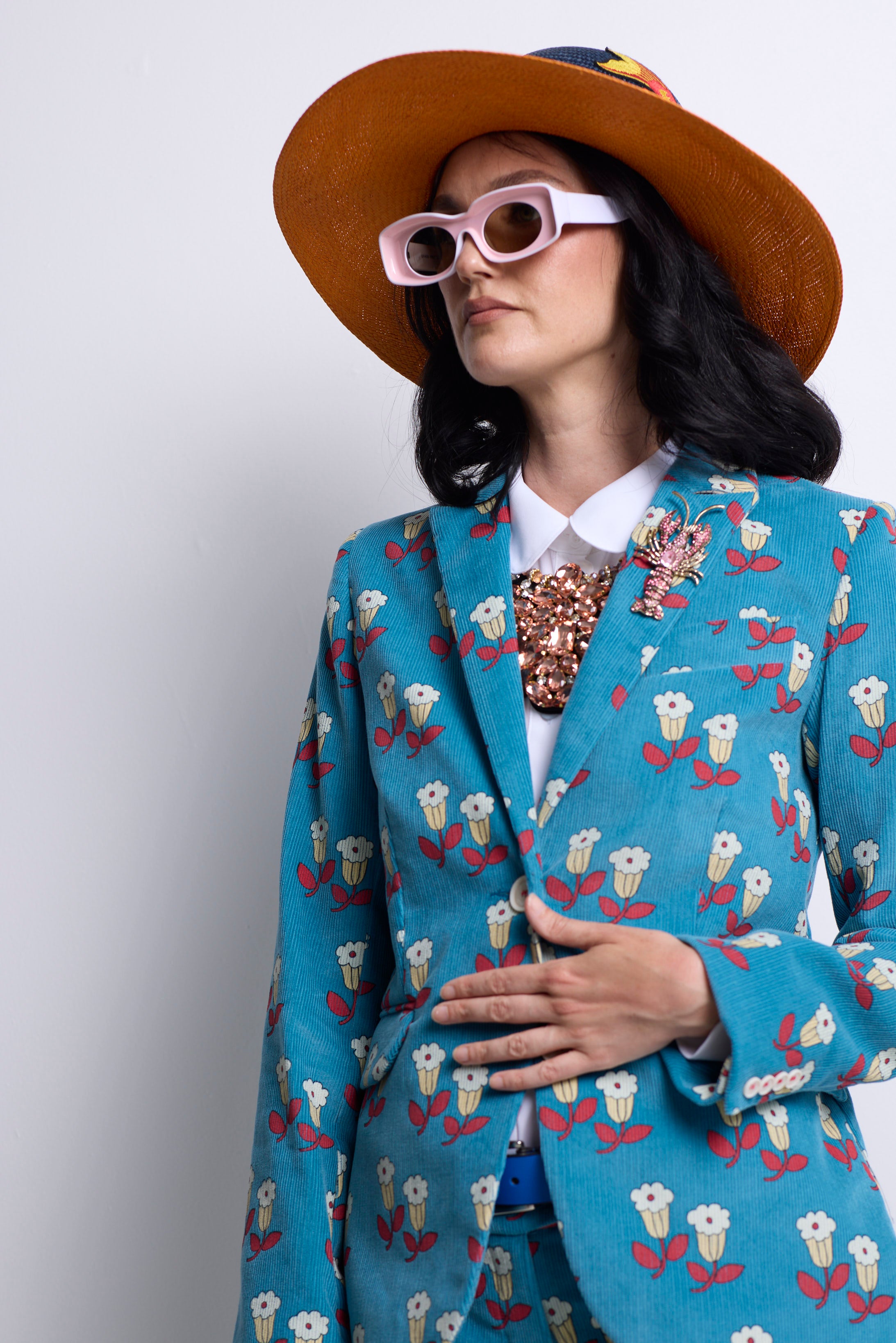 WORLD 5590 Folklore Blazer Blue Floral Pin Cord