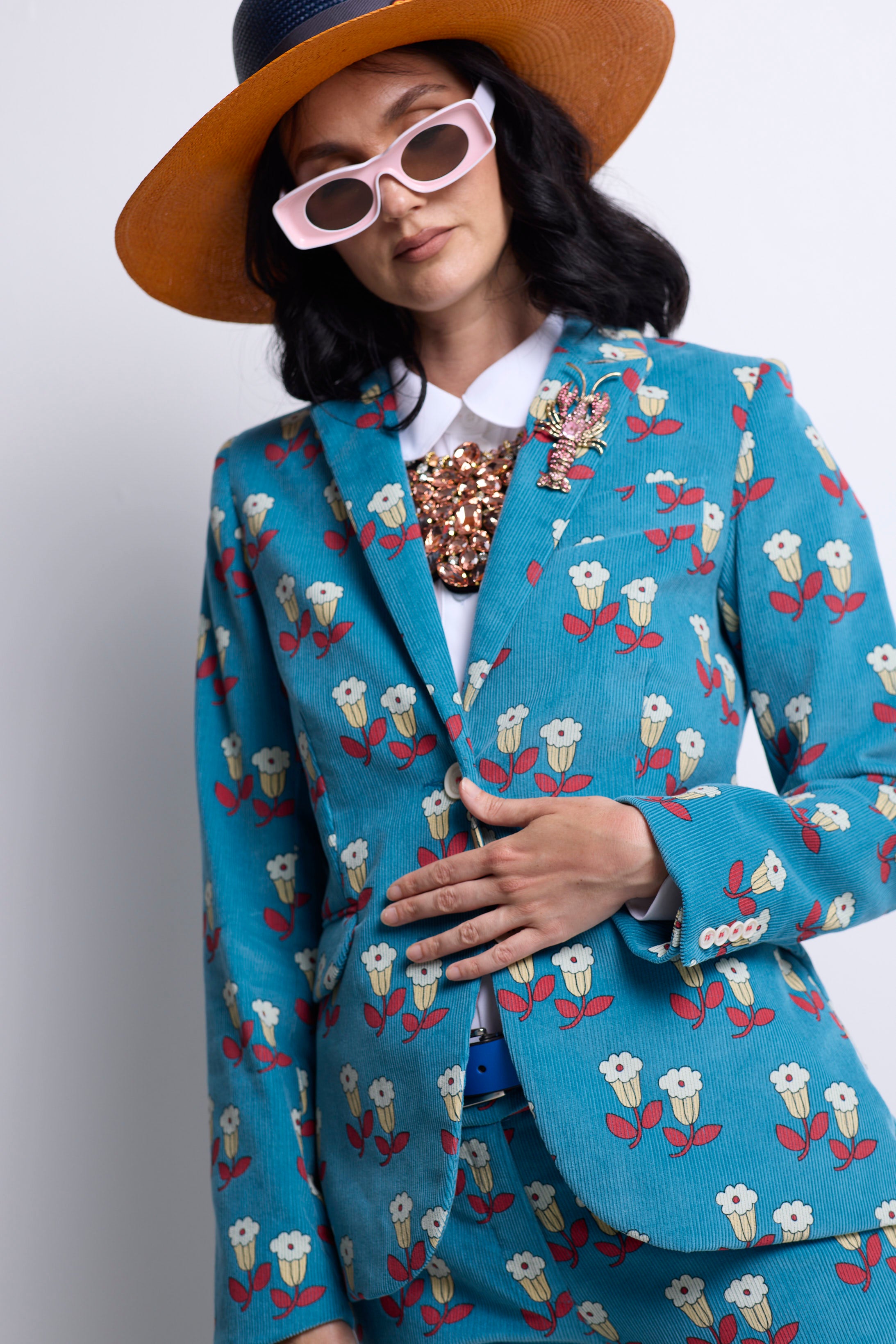 WORLD 5590 Folklore Blazer Blue Floral Pin Cord