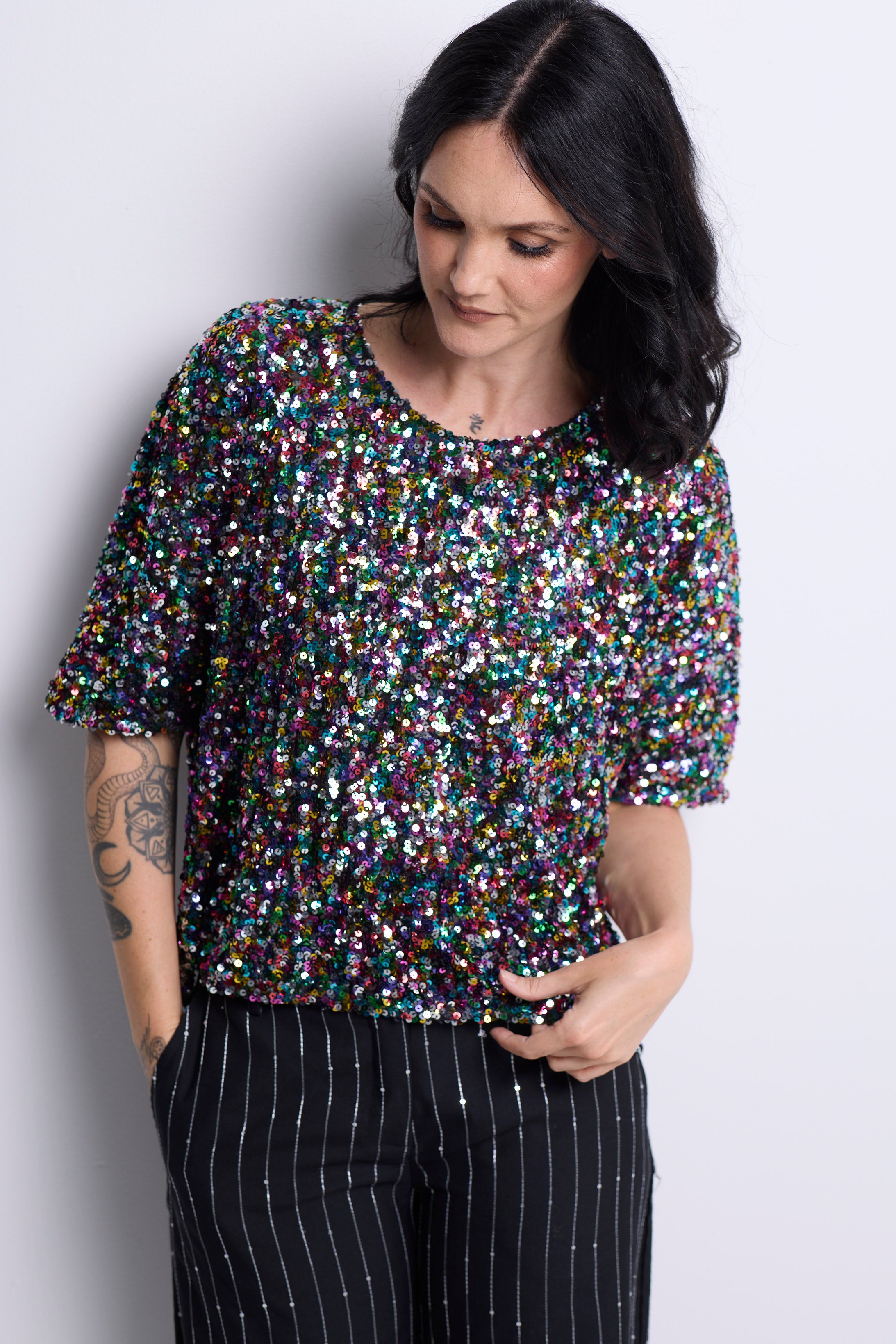 WORLD 4829 Romance Top Rainbow Sequin