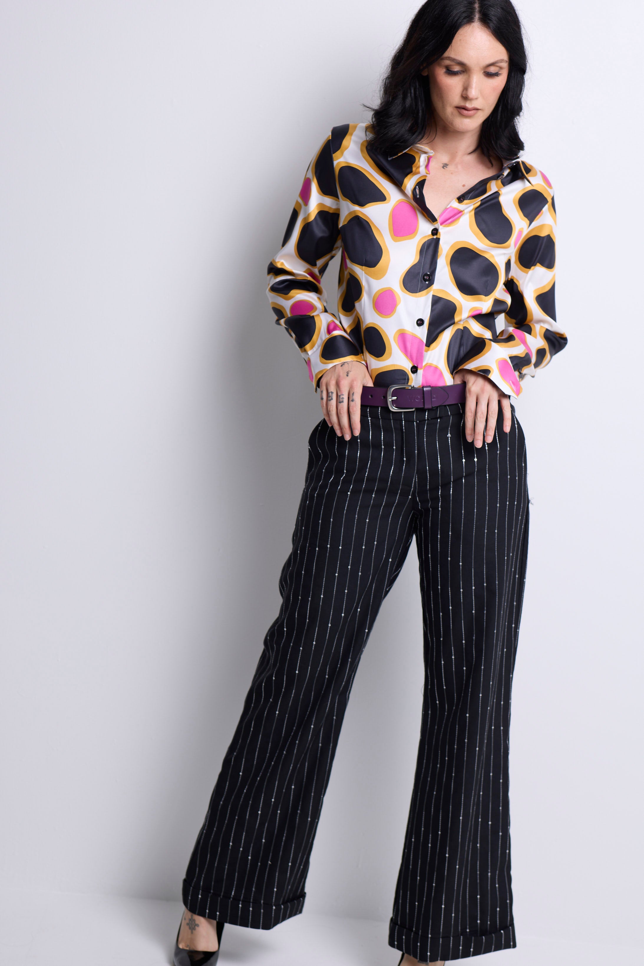 WORLD 5056 Folklore Trouser Black Silver Sequin Pinstripe