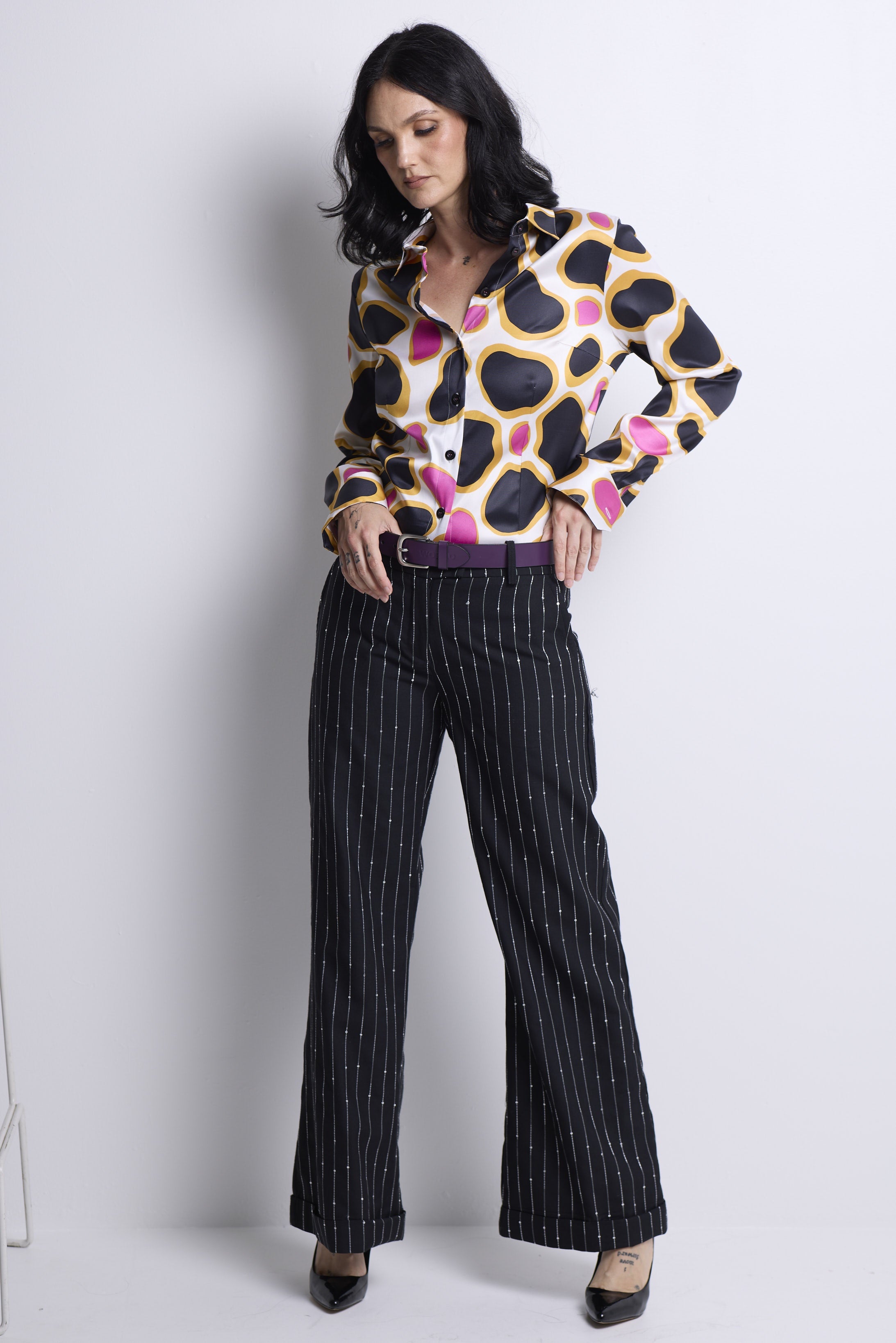 WORLD 5056 Folklore Trouser Black Silver Sequin Pinstripe