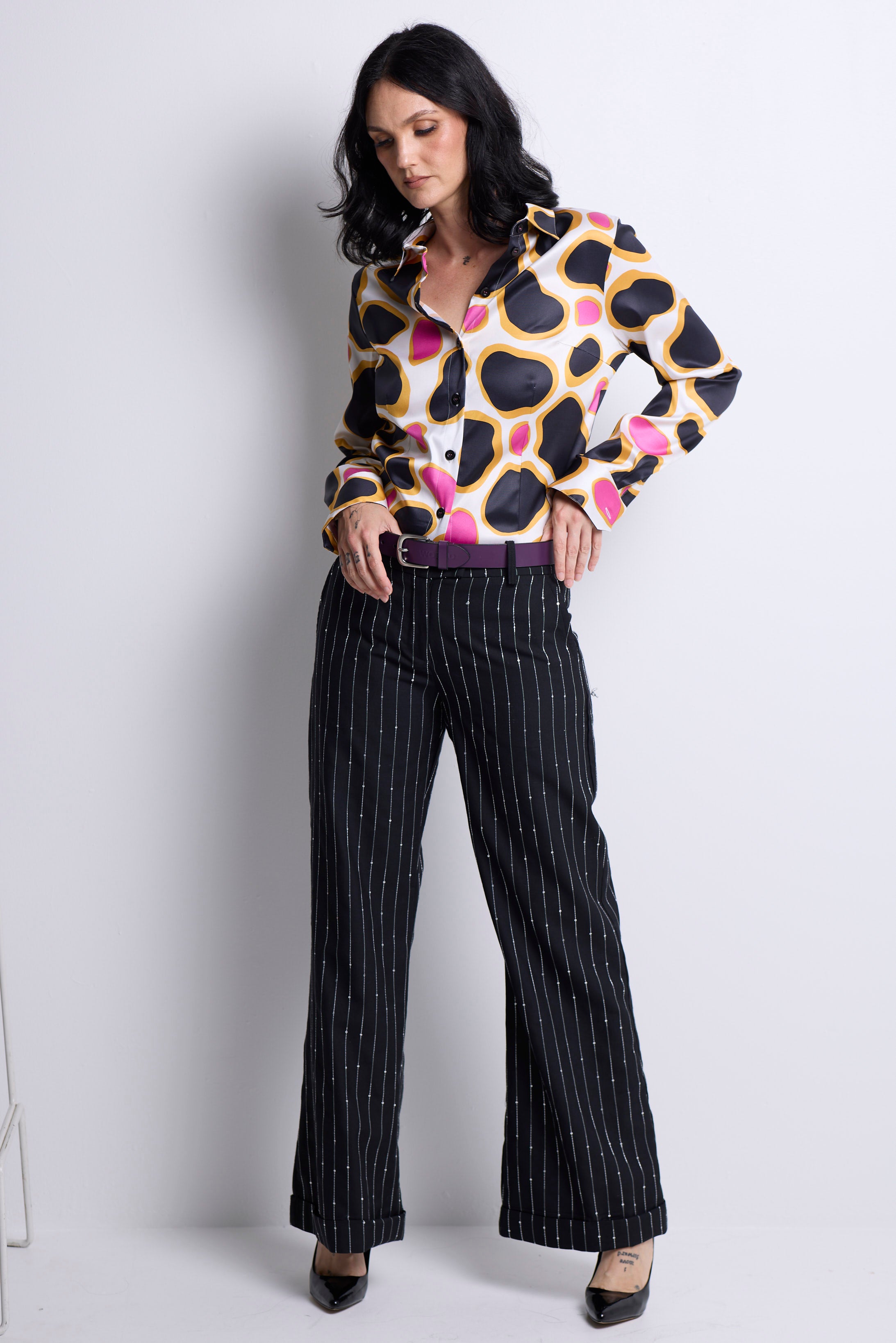 WORLD 5056 Folklore Trouser Black Silver Sequin Pinstripe