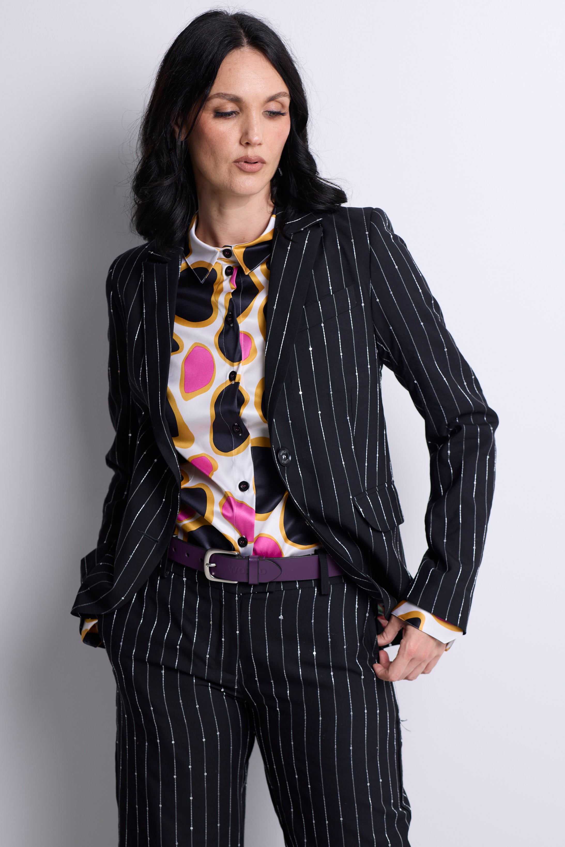 WORLD 5590 Folklore Blazer Black Pinstripe