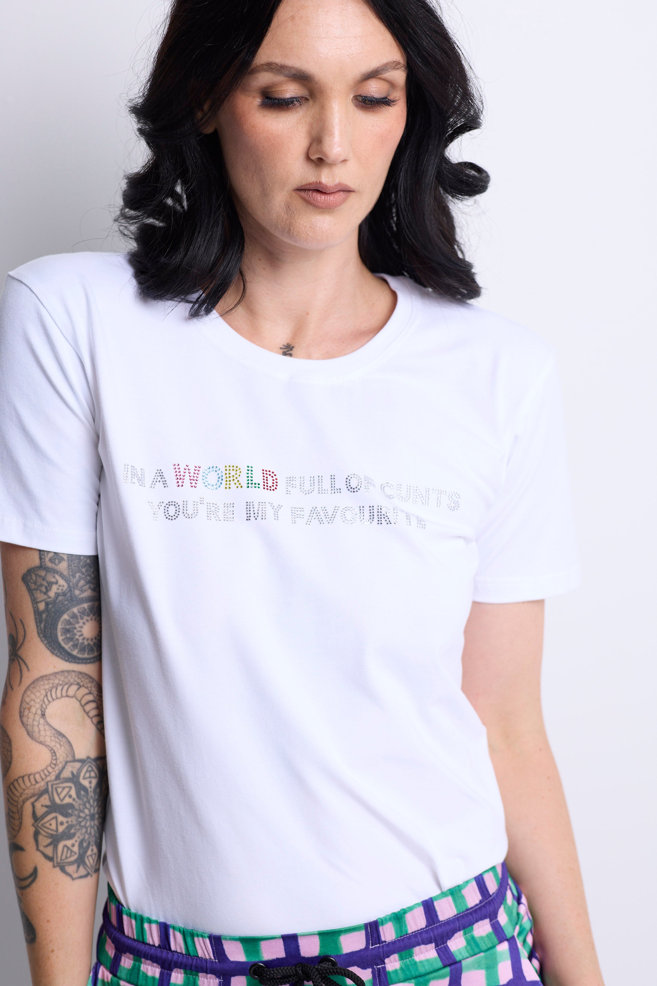 WORLD 5065 Flow T-Shirt White w/ Diamanté In A WORLD  (UNISEX)