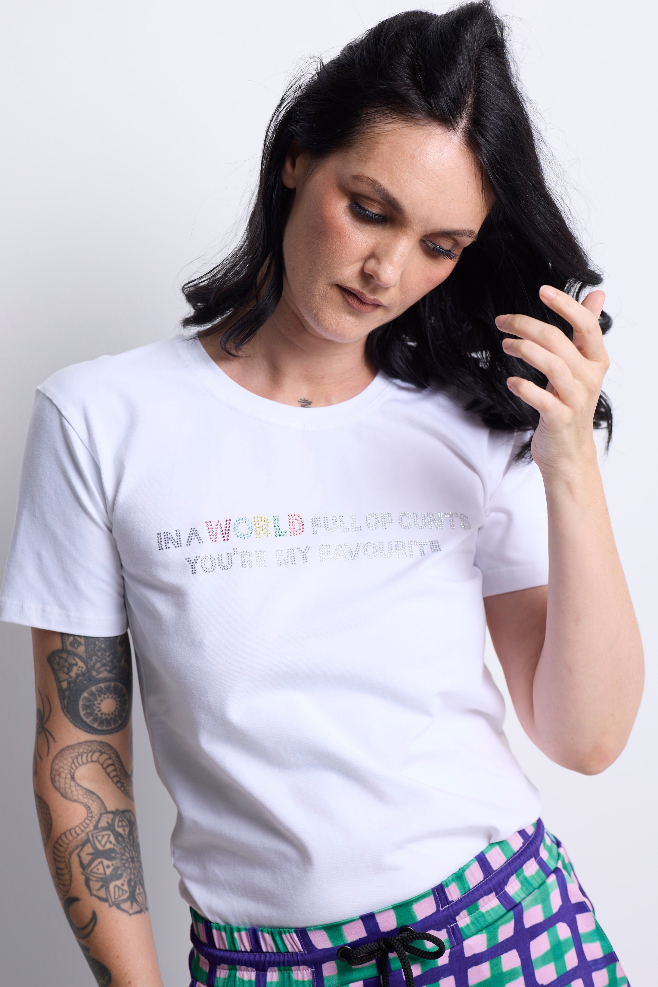 WORLD 5065 Flow T-Shirt White w/ Diamanté In A WORLD  (UNISEX)
