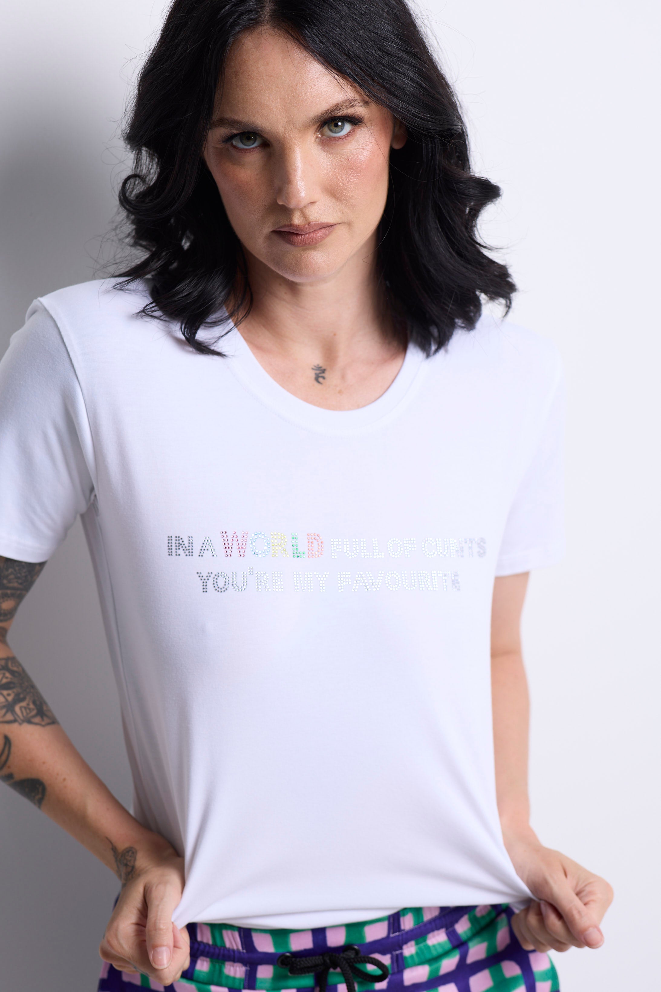WORLD 5065 Flow T-Shirt White w/ Diamanté In A WORLD  (UNISEX)