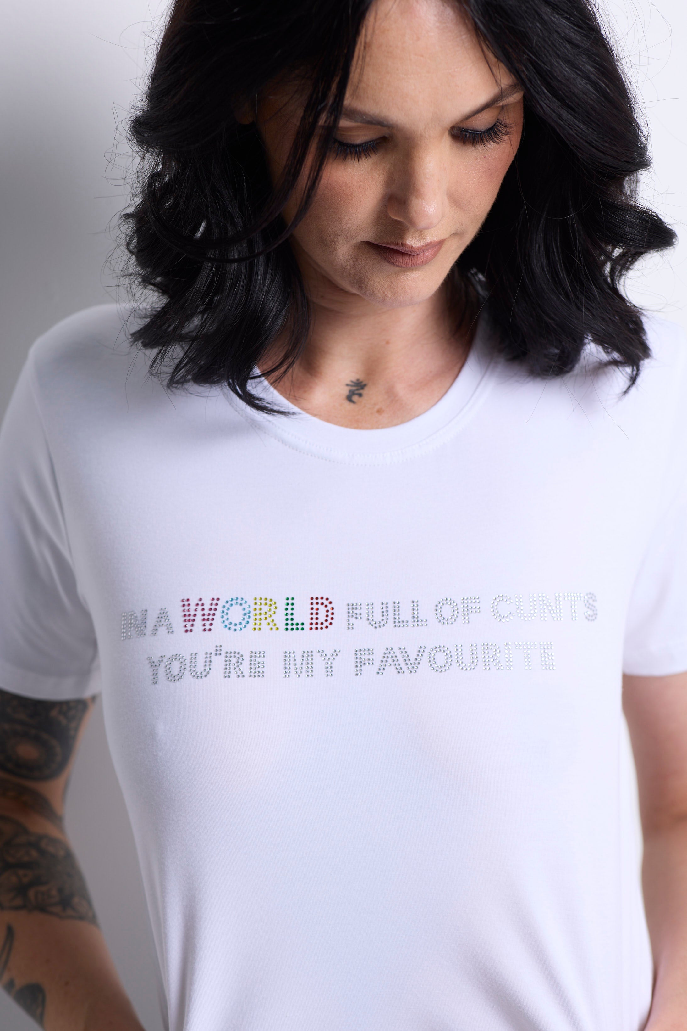 WORLD 5065 Flow T-Shirt White w/ Diamanté In A WORLD  (UNISEX)