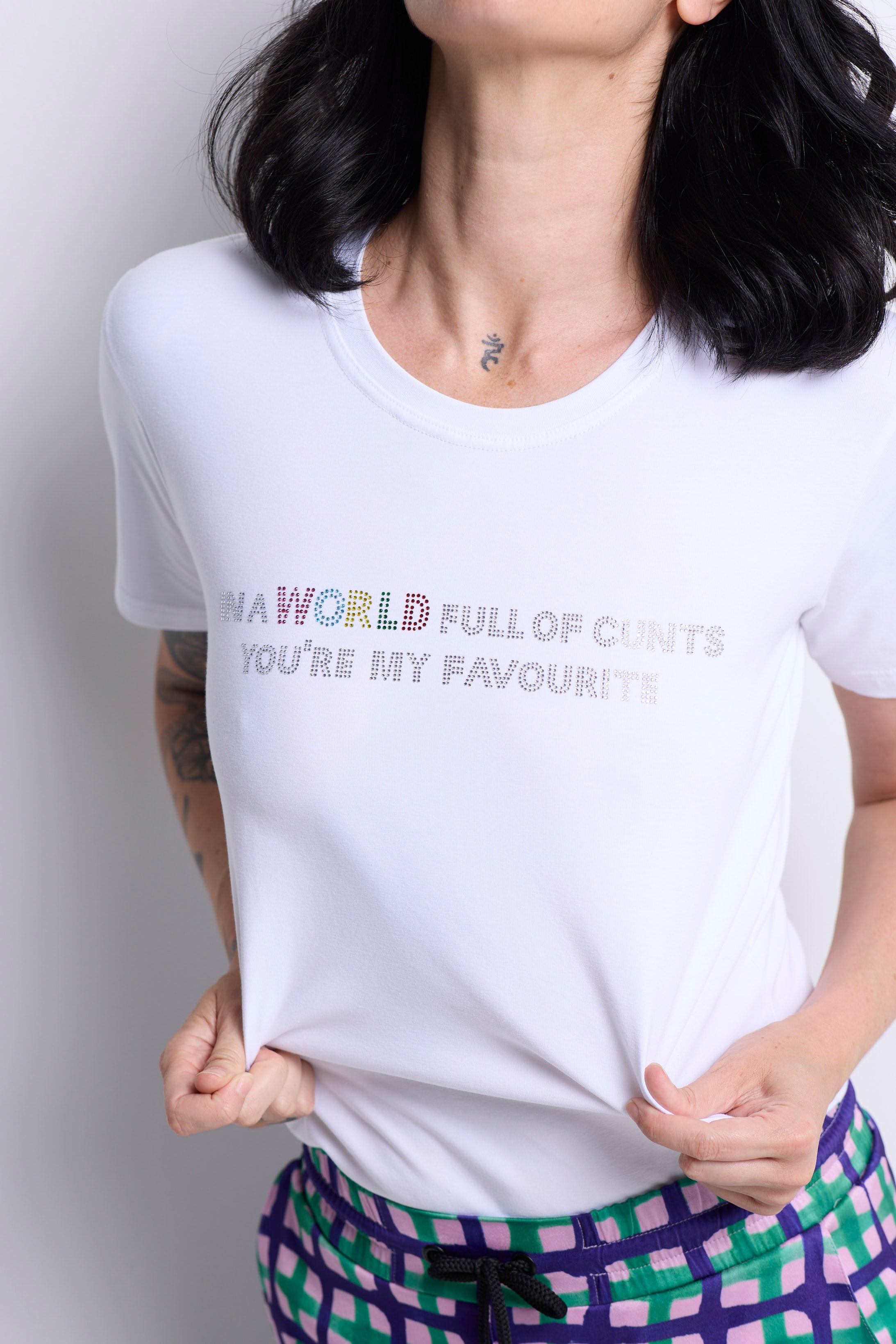 WORLD 5065 Flow T-Shirt White w/ Diamanté In A WORLD  (UNISEX)