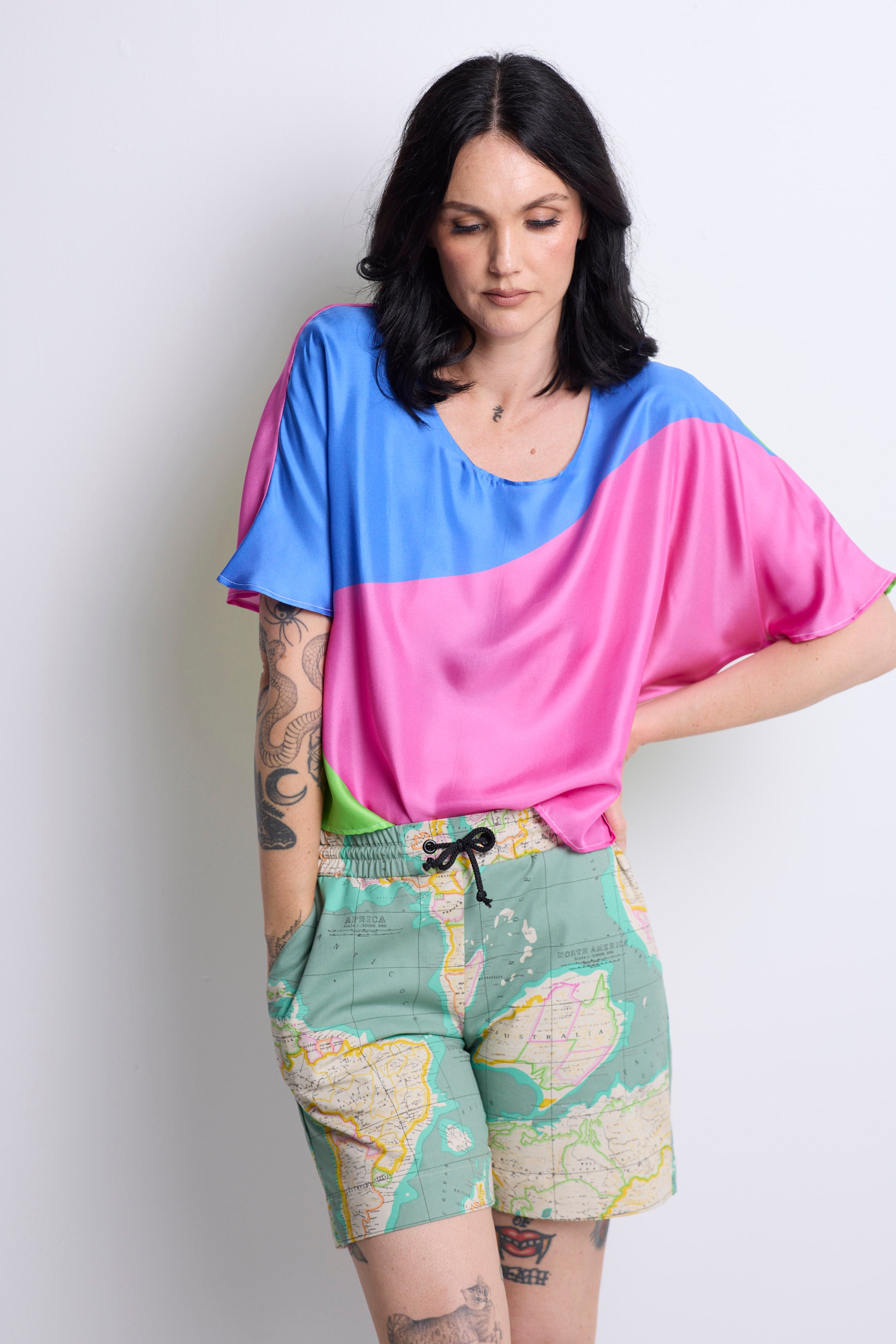 WORLD 4829 Romance Top Silk Twill Colour Block