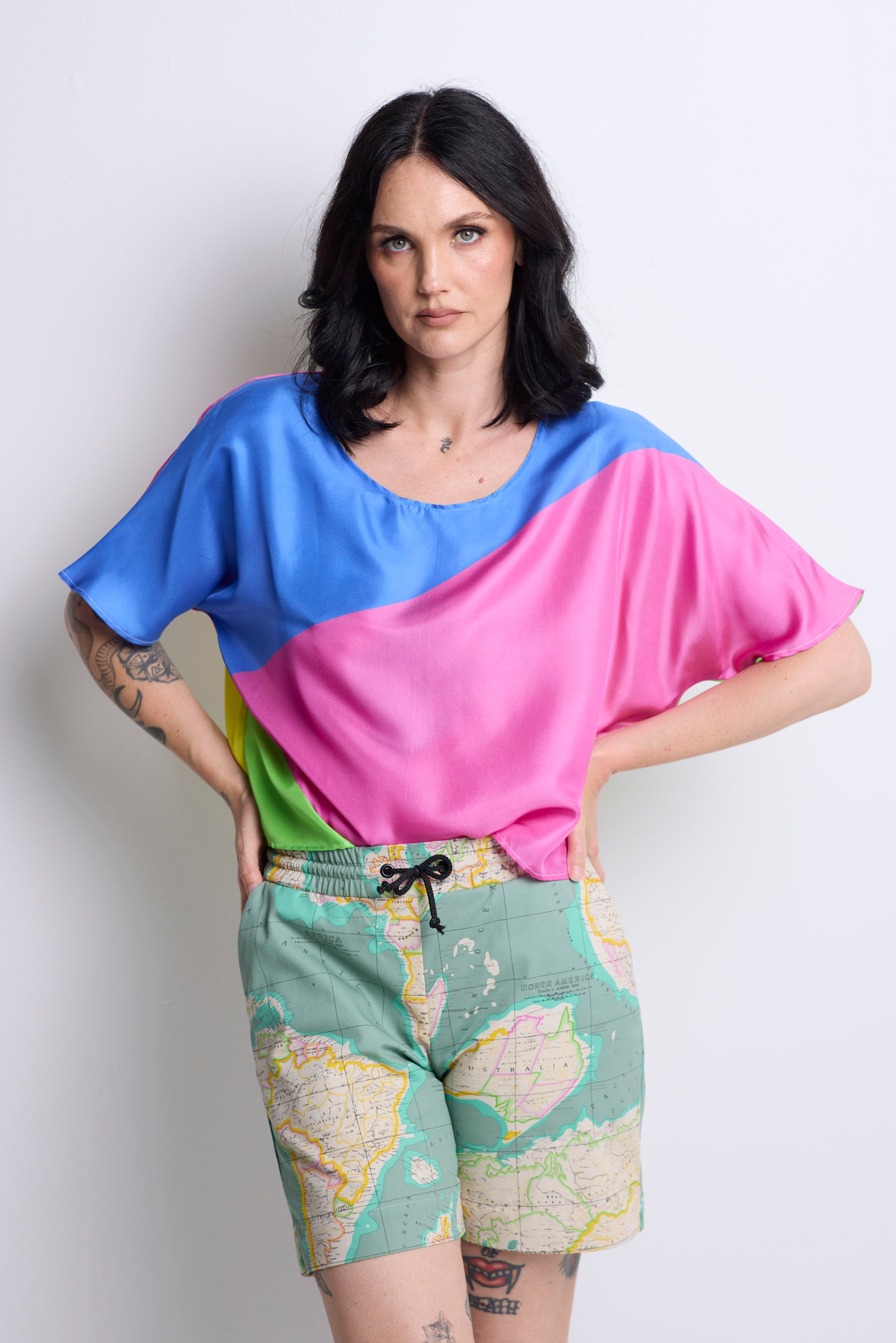 WORLD 4829 Romance Top Silk Twill Colour Block