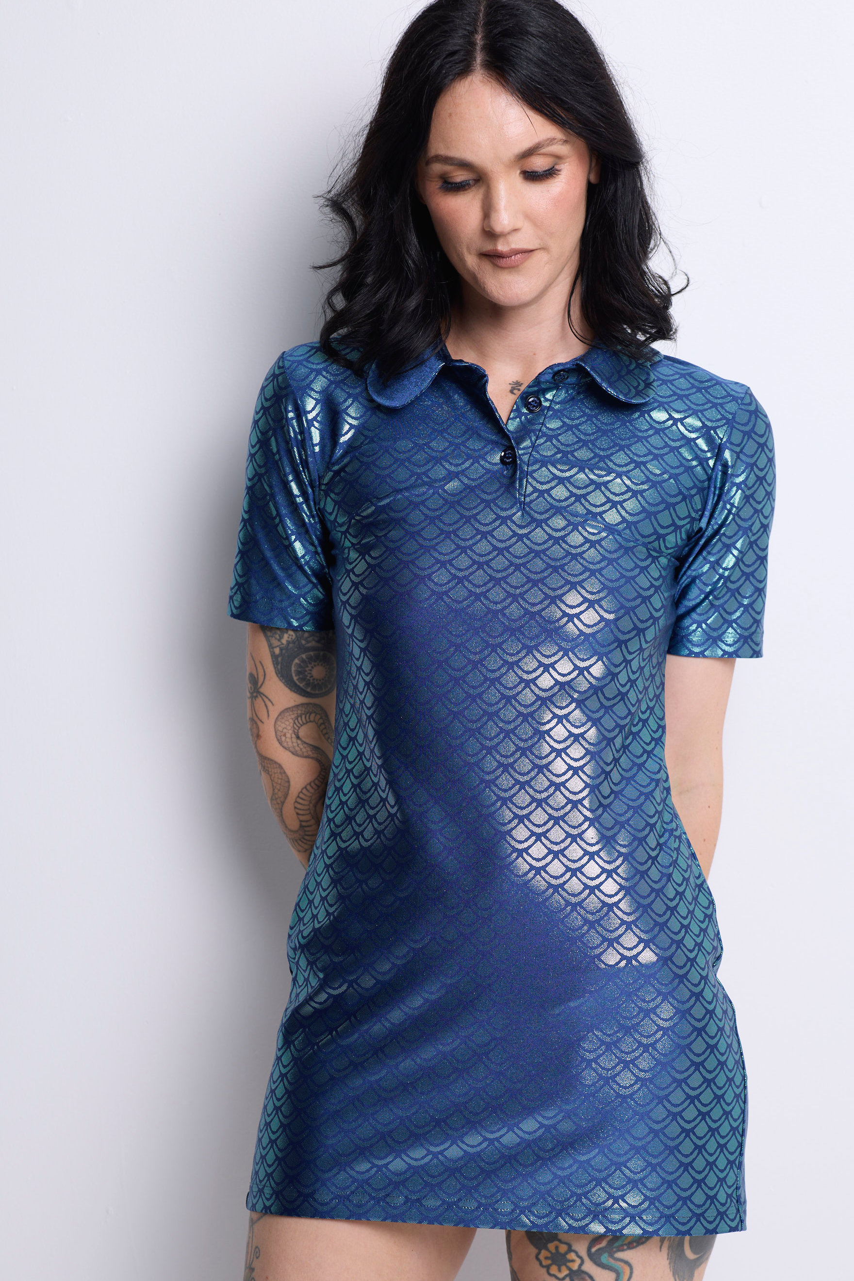 WORLD 5626 Peplos  Extended Polo Shirt (Mini Dress) Blue