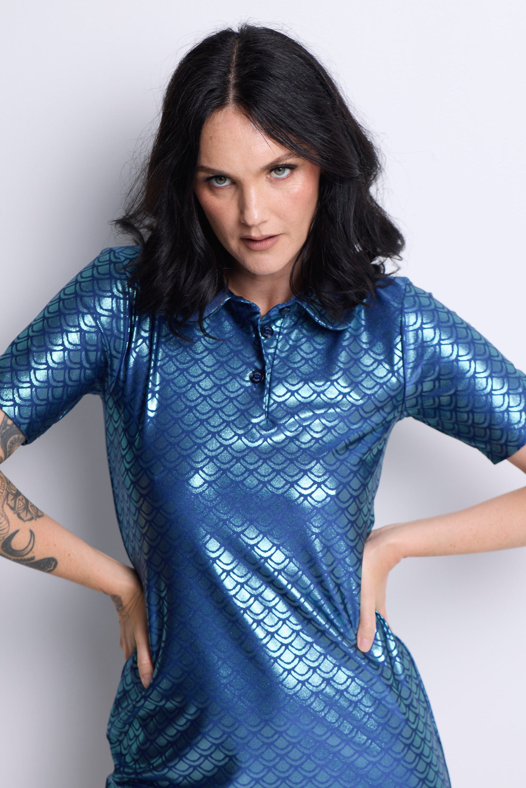 WORLD 5626 Peplos  Extended Polo Shirt (Mini Dress) Blue