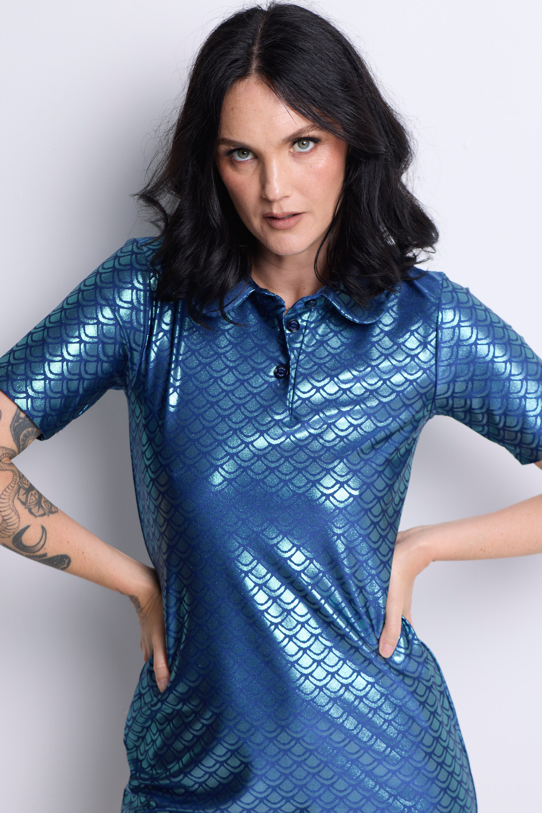 WORLD 5626 Peplos  Extended Polo Shirt (Mini Dress) Blue