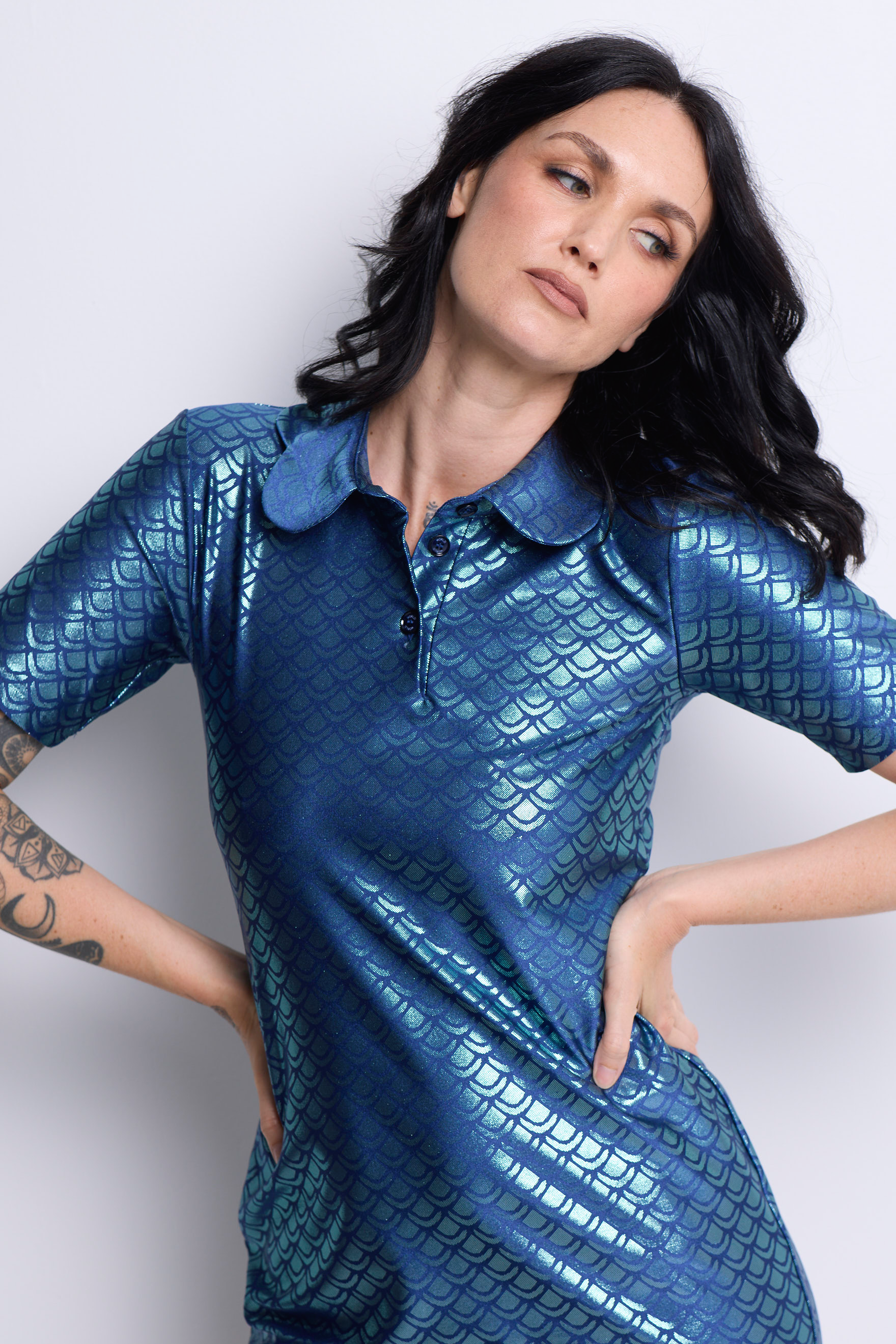 WORLD 5626 Peplos  Extended Polo Shirt (Mini Dress) Blue