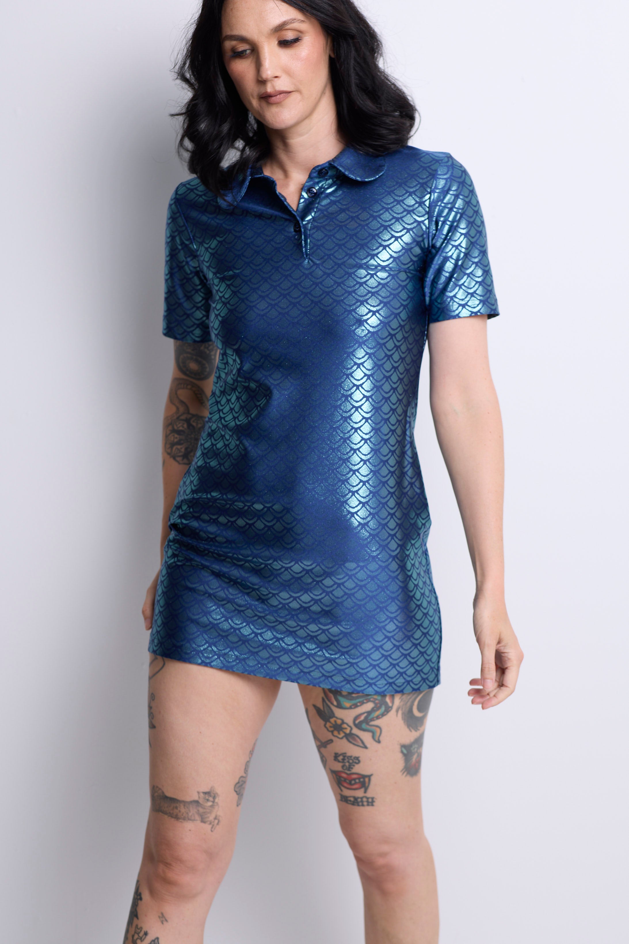 WORLD 5626 Peplos  Extended Polo Shirt (Mini Dress) Blue