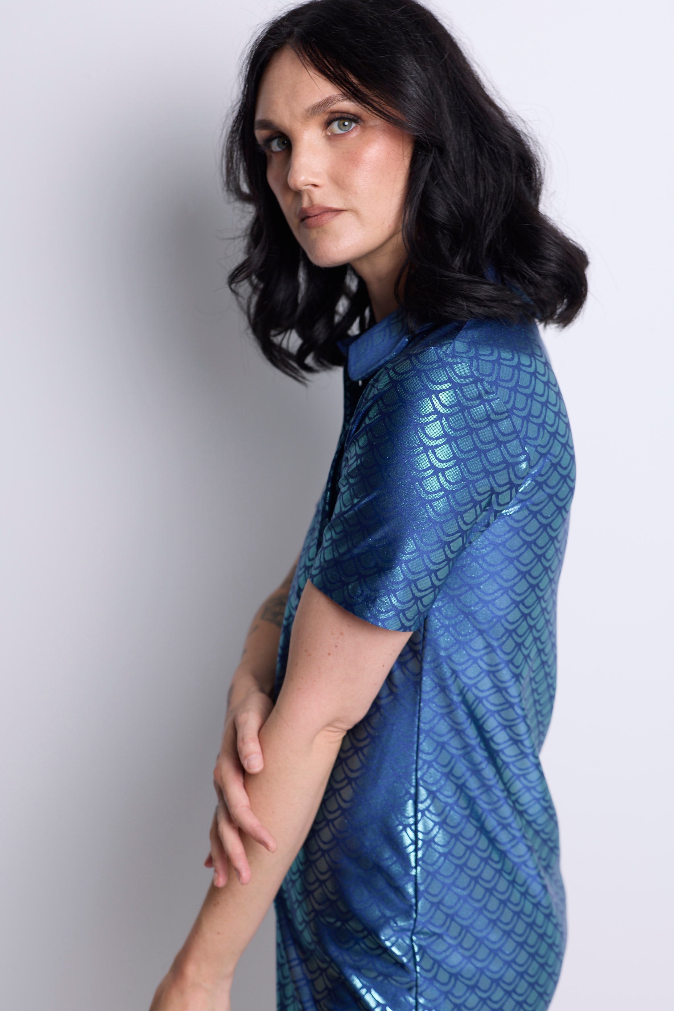 WORLD 5626 Peplos  Extended Polo Shirt (Mini Dress) Blue