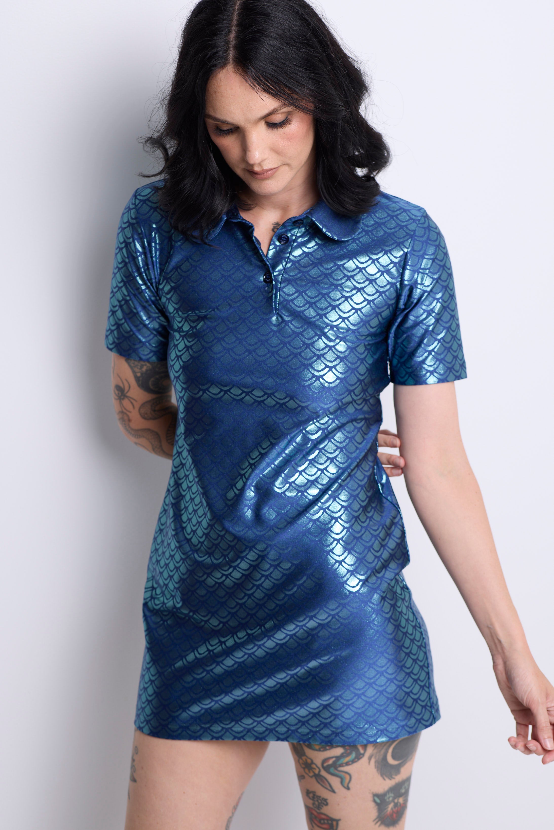 WORLD 5626 Peplos  Extended Polo Shirt (Mini Dress) Blue