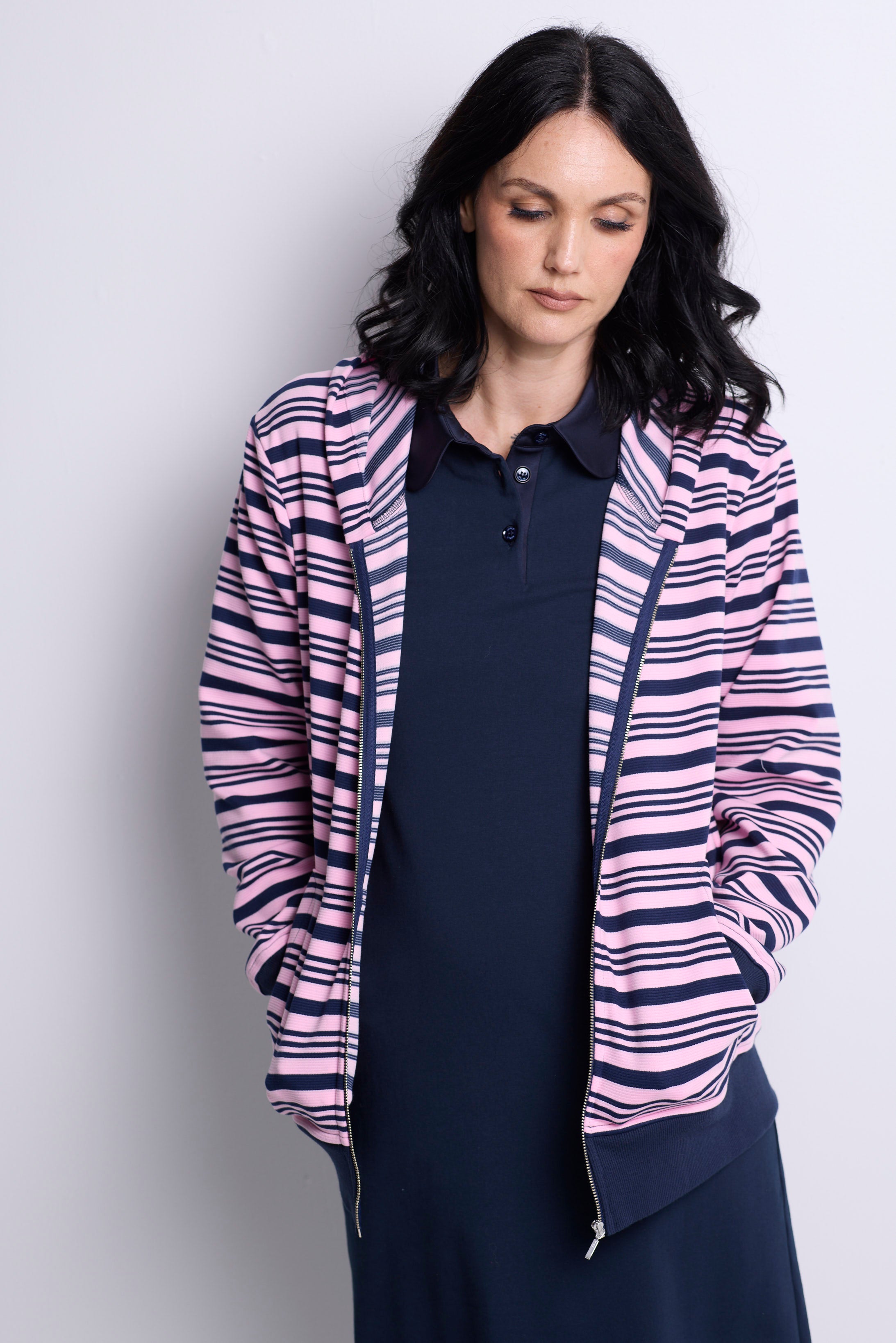 WORLD 5561 Folklore Hoodie Pink Navy Stripe (UNISEX)