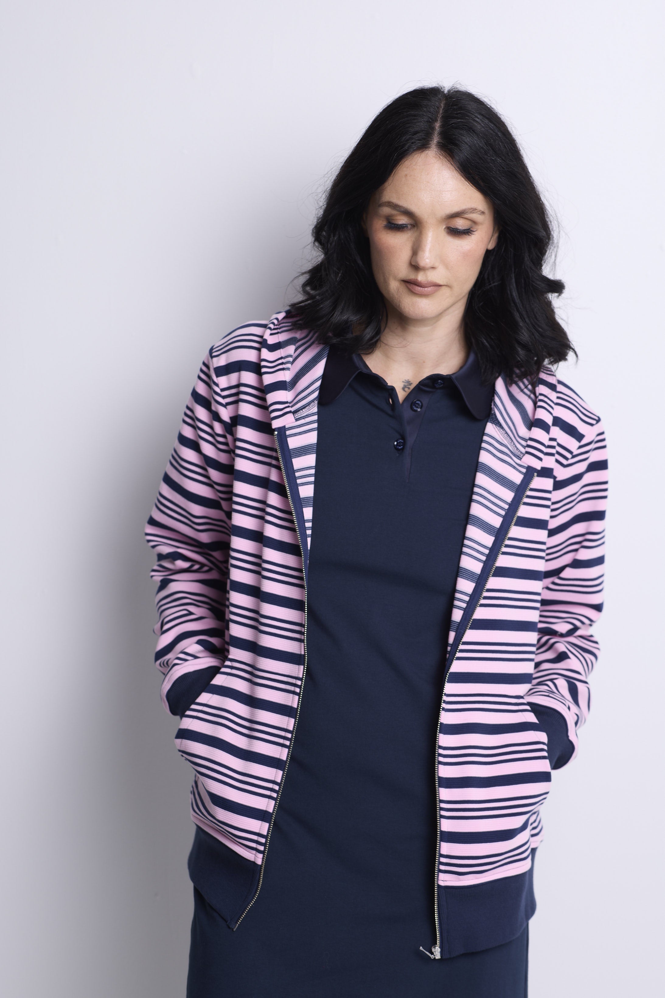 WORLD 5561 Folklore Hoodie Pink Navy Stripe (UNISEX)