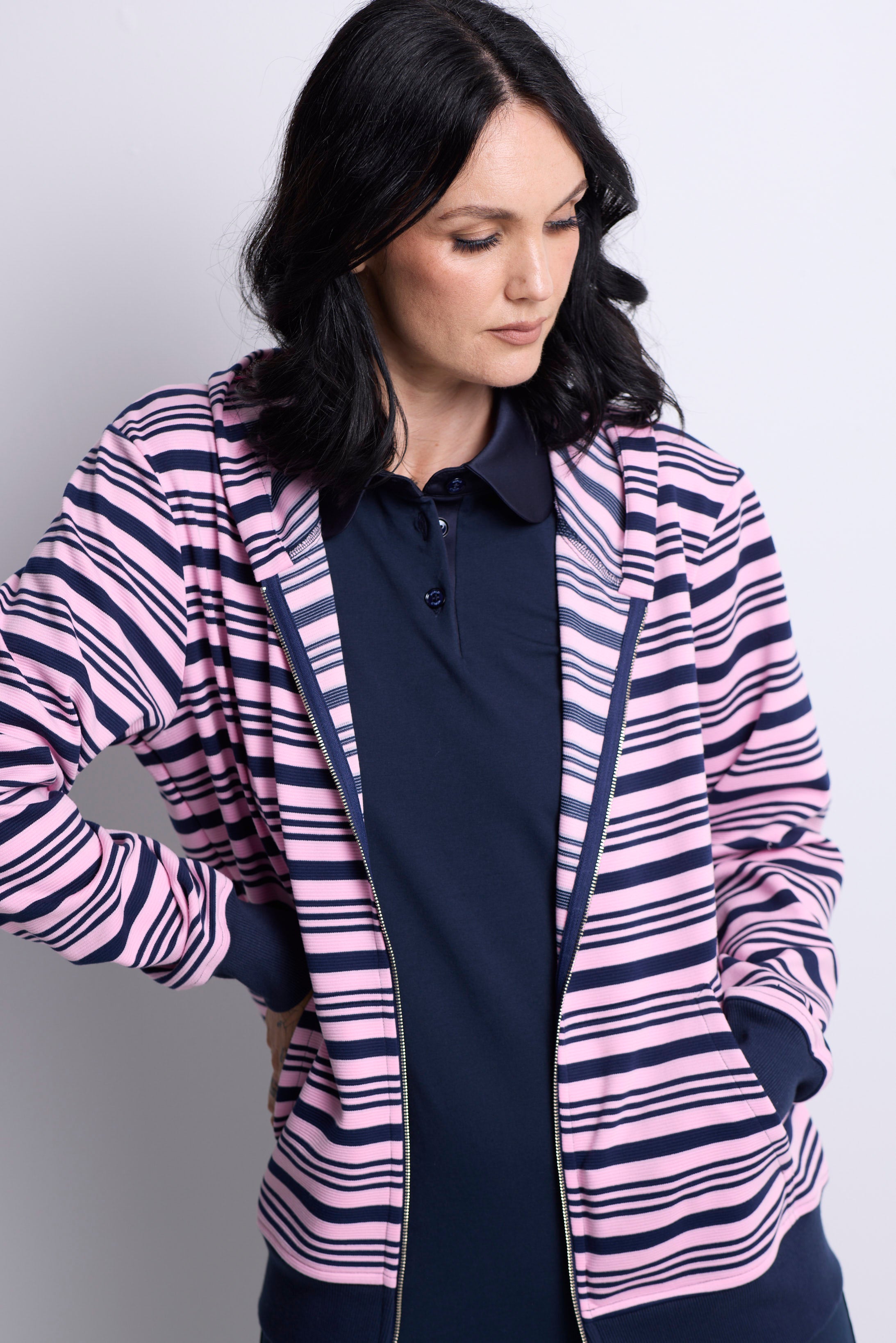 WORLD 5561 Folklore Hoodie Pink Navy Stripe (UNISEX)