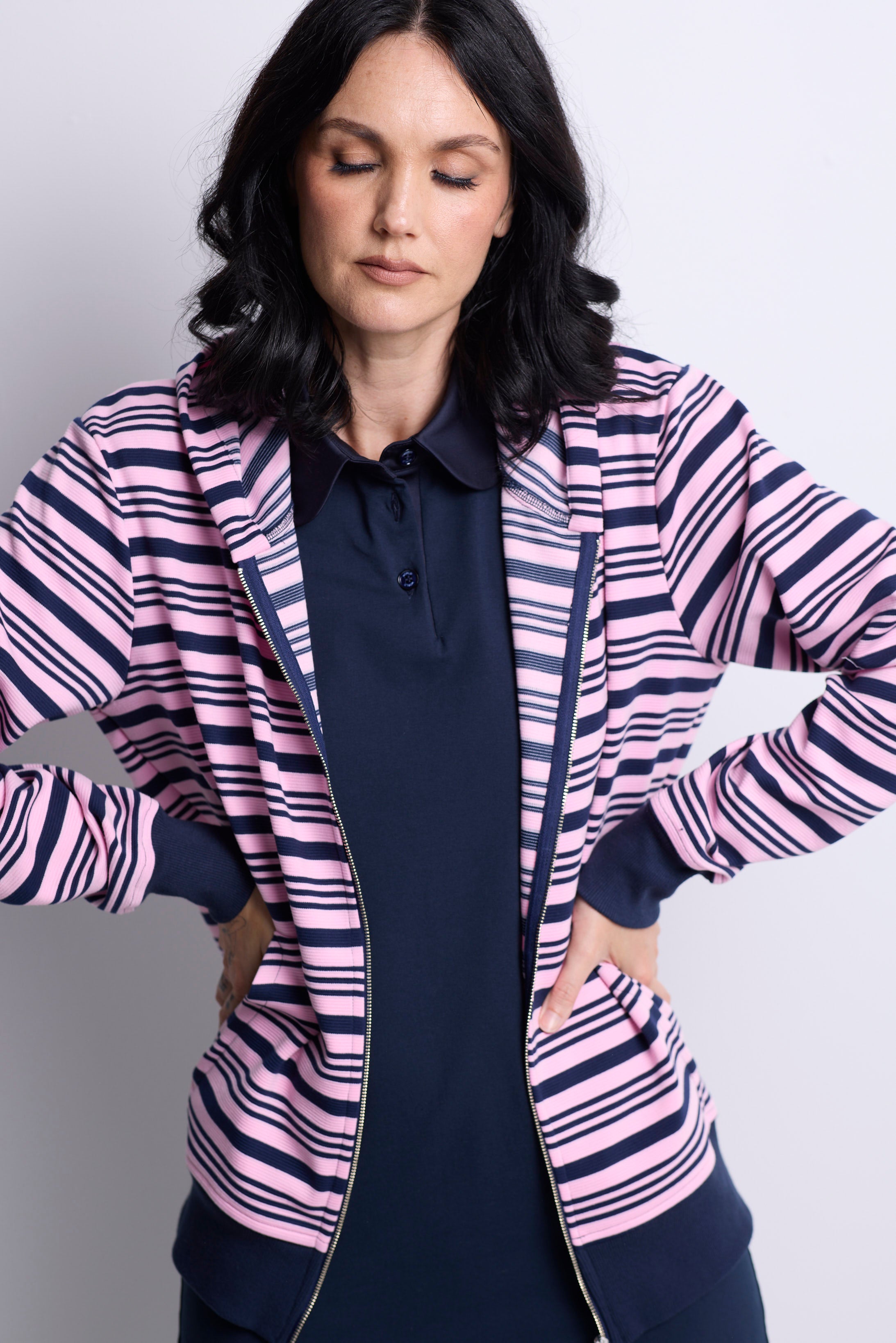 WORLD 5561 Folklore Hoodie Pink Navy Stripe (UNISEX)