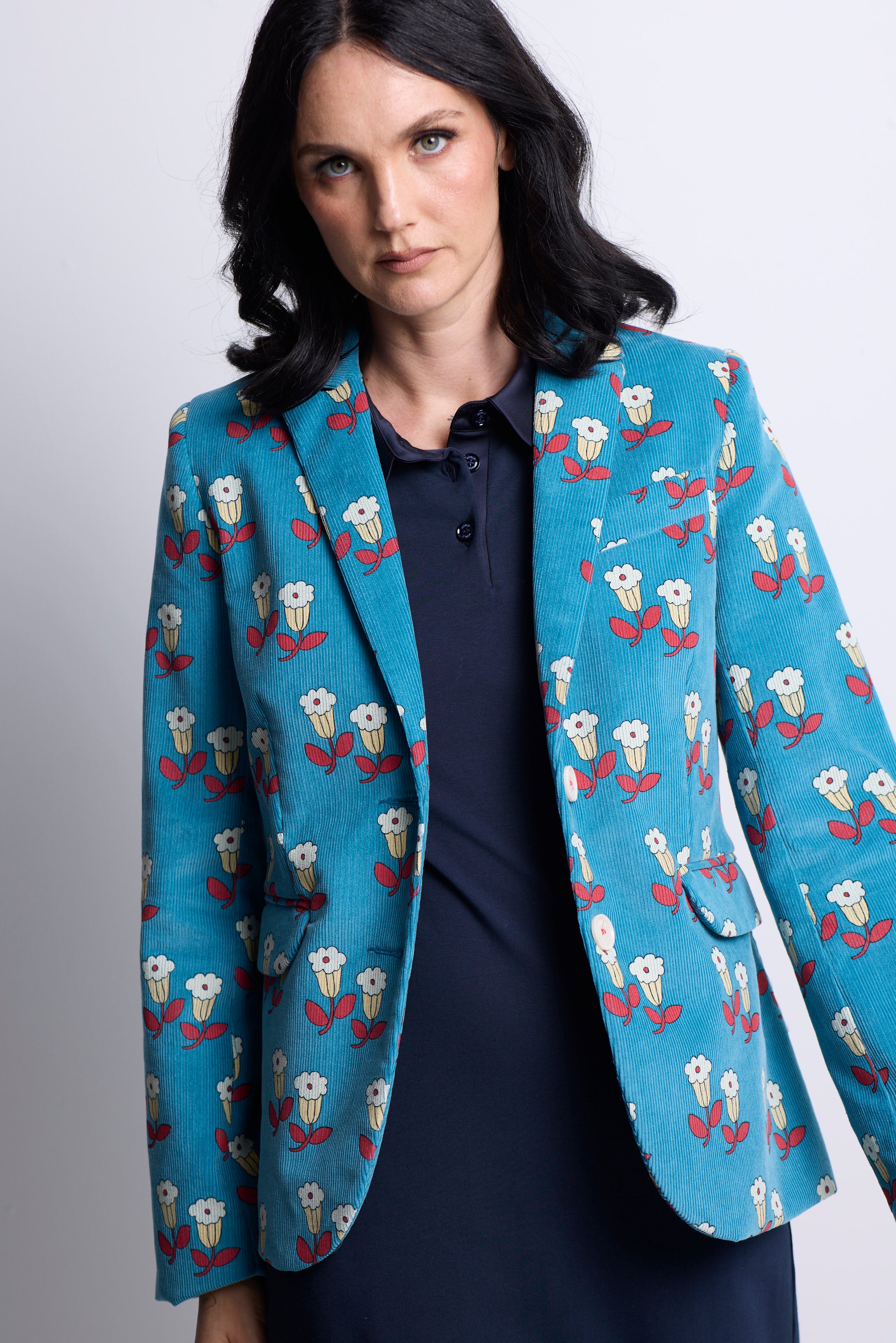 WORLD 5590 Folklore Blazer Blue Floral Pin Cord