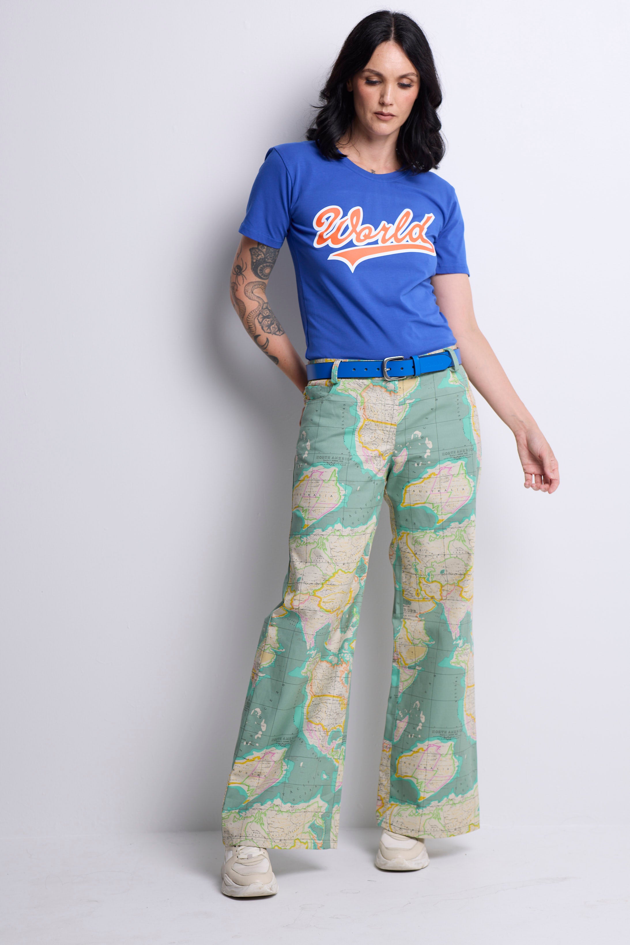 WORLD 5065 Flow T-Shirt Blue w/ WORLD Flash Signature Orange/White (UNISEX)