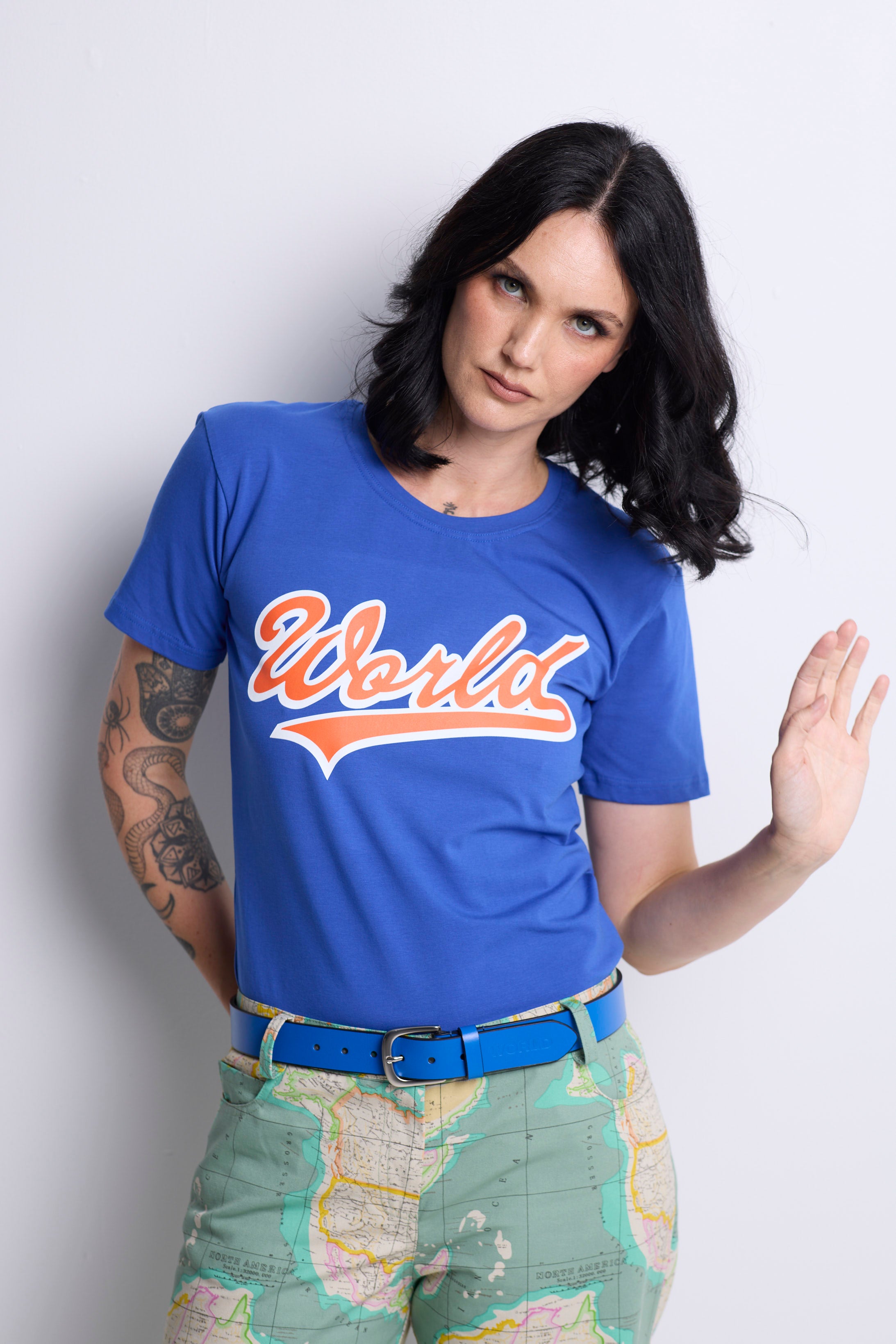 WORLD 5065 Flow T-Shirt Blue w/ WORLD Flash Signature Orange/White (UNISEX)