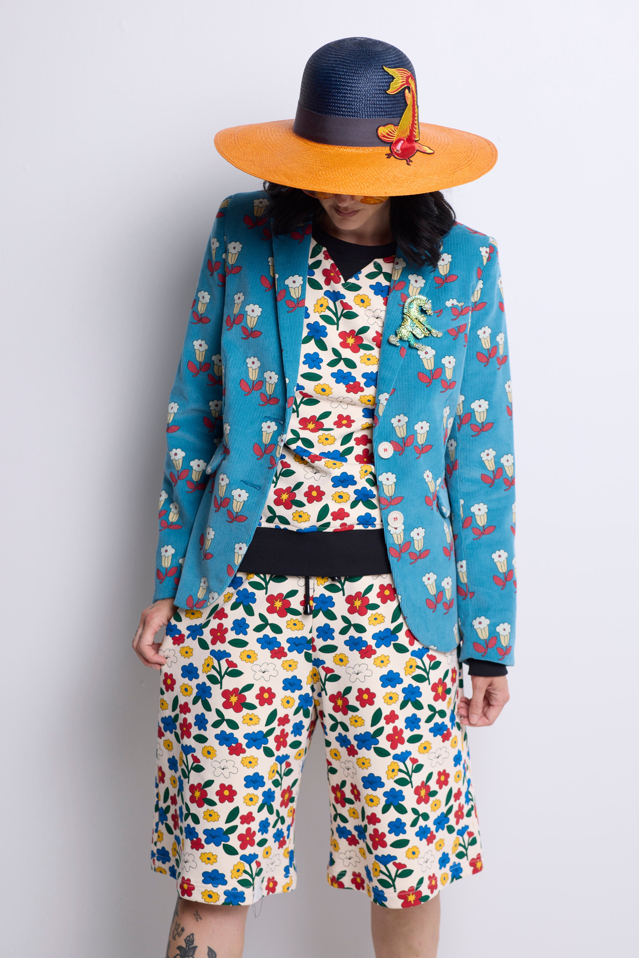 WORLD 5590 Folklore Blazer Blue Floral Pin Cord