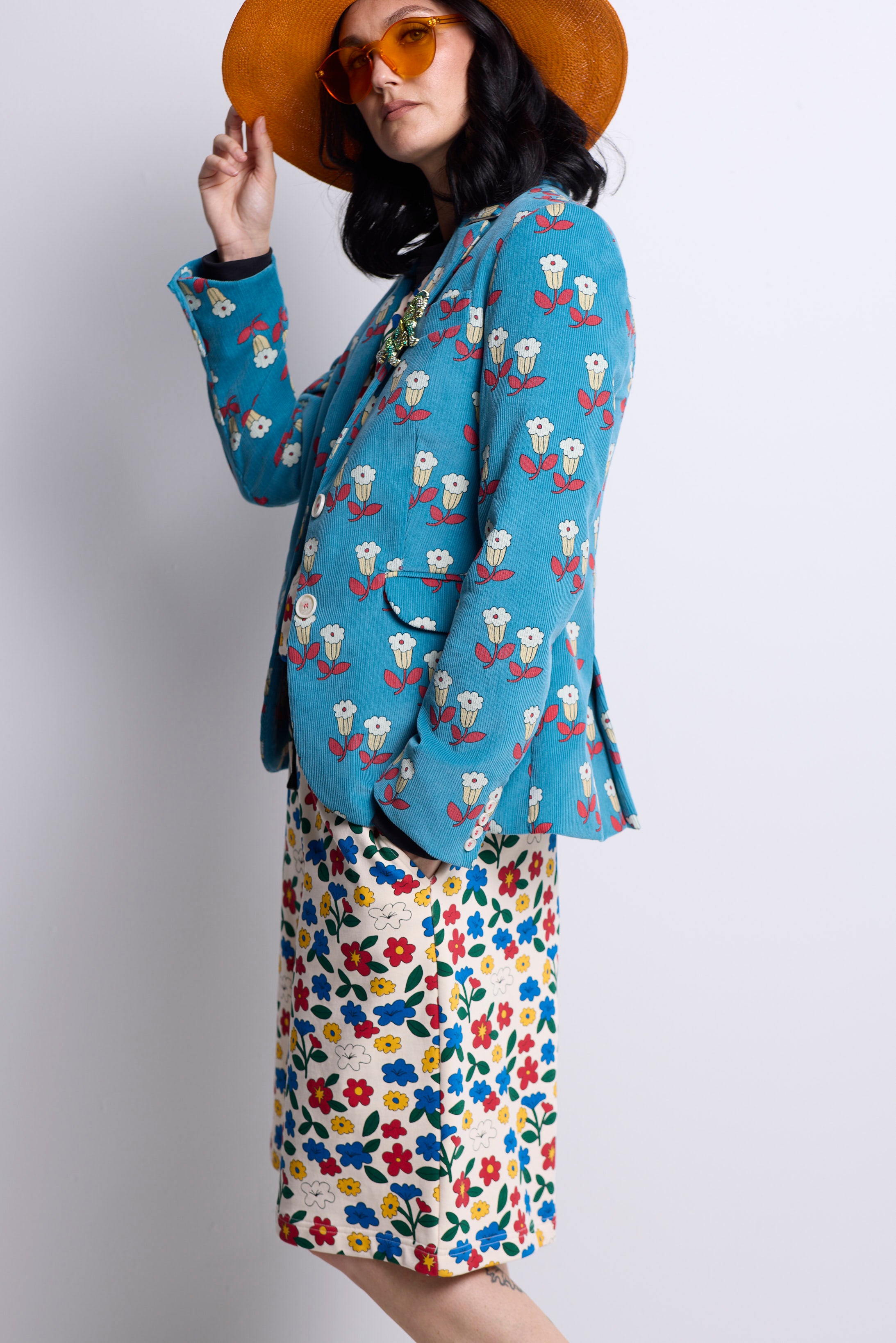 WORLD 5590 Folklore Blazer Blue Floral Pin Cord