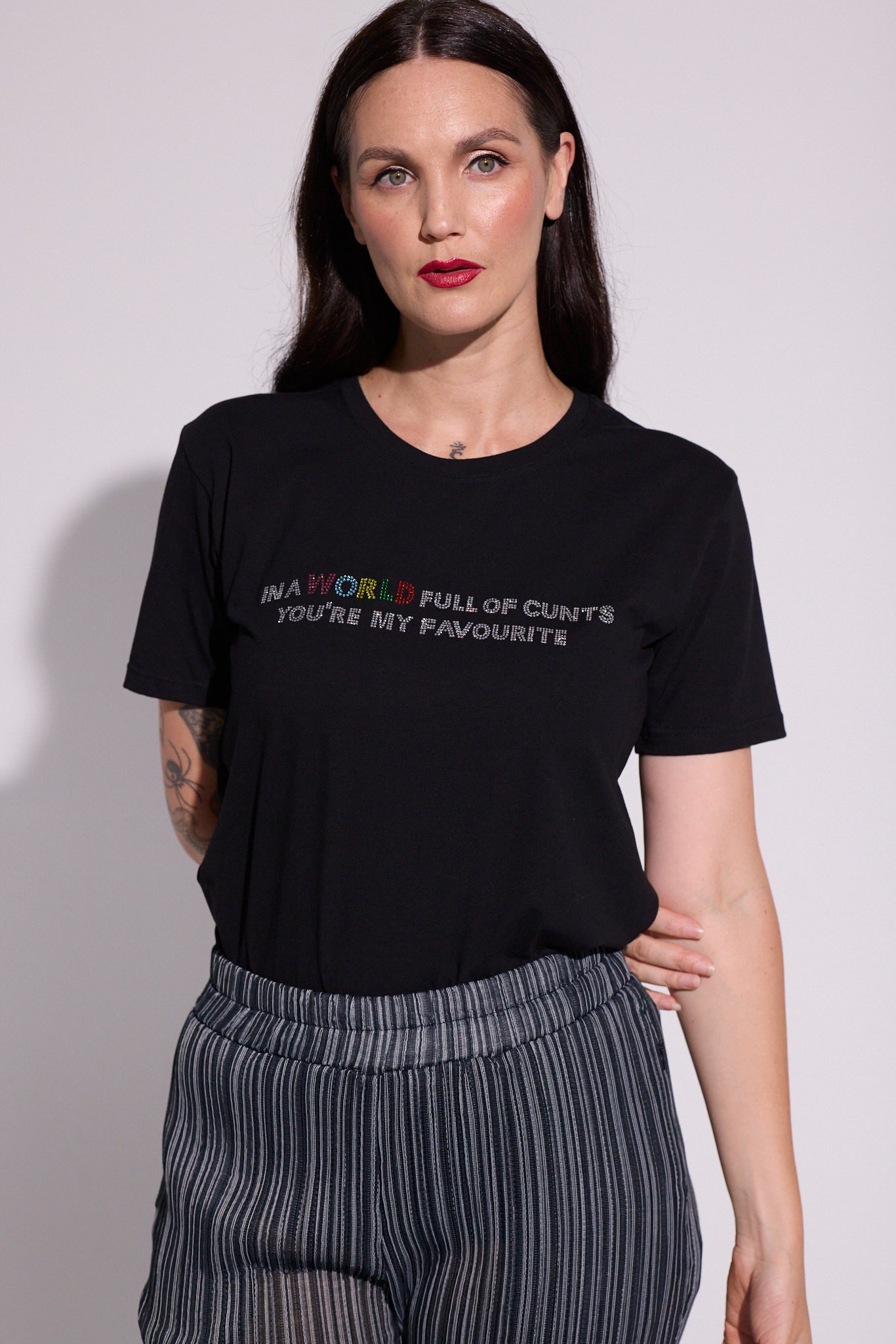 The Different League Diamanté In a WORLD T-Shirt Black