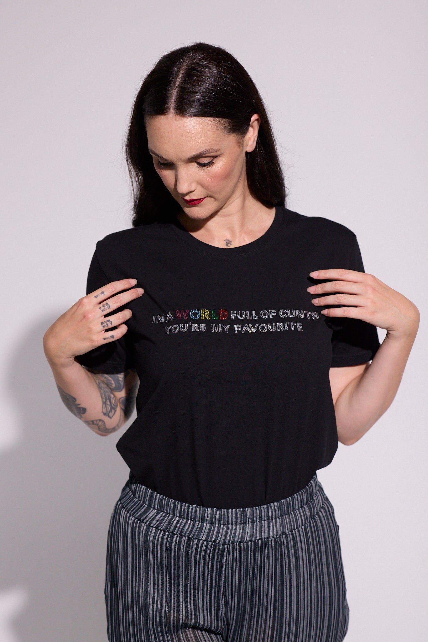 The Different League Diamanté In a WORLD T-Shirt Black