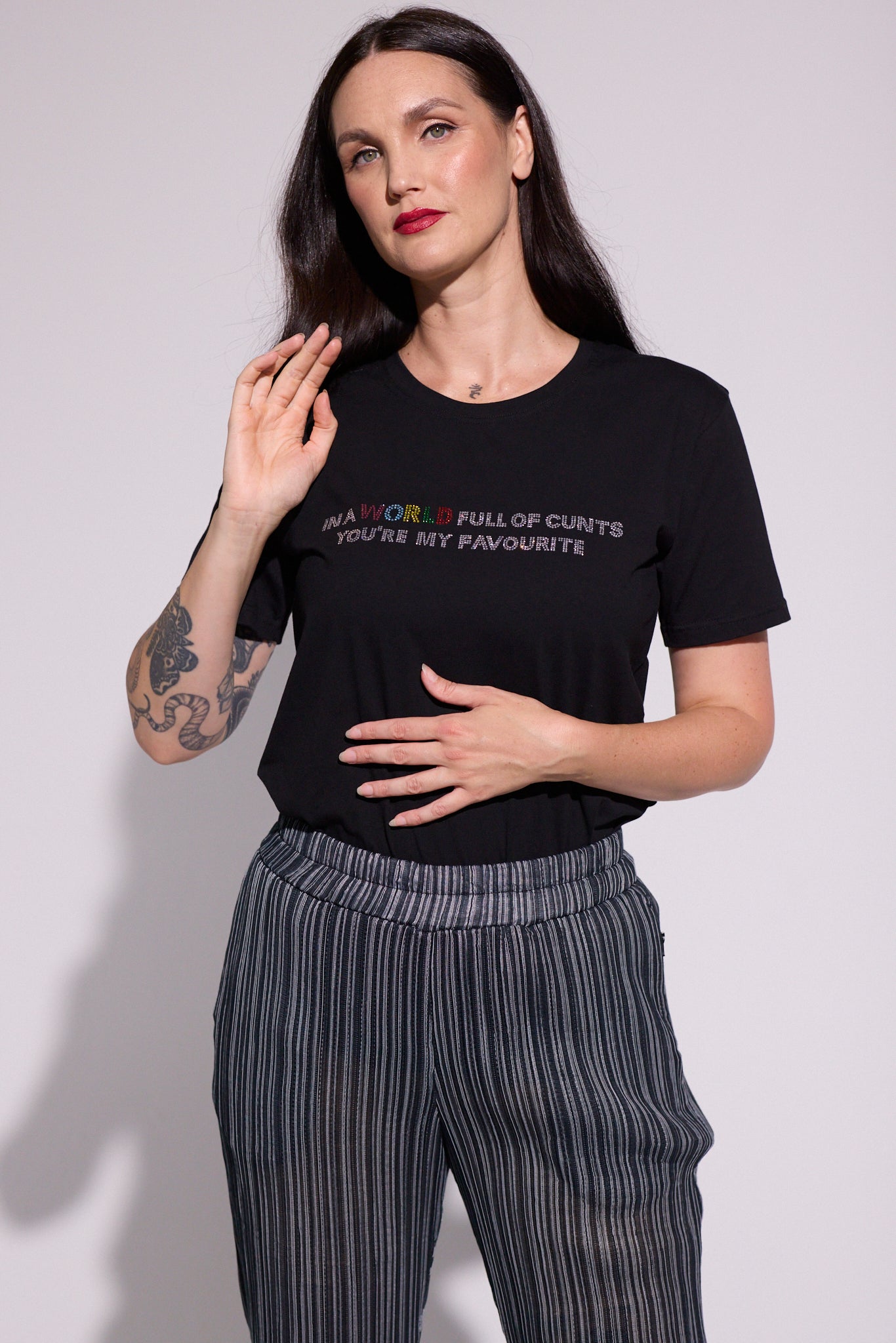 The Different League Diamanté In a WORLD T-Shirt Black
