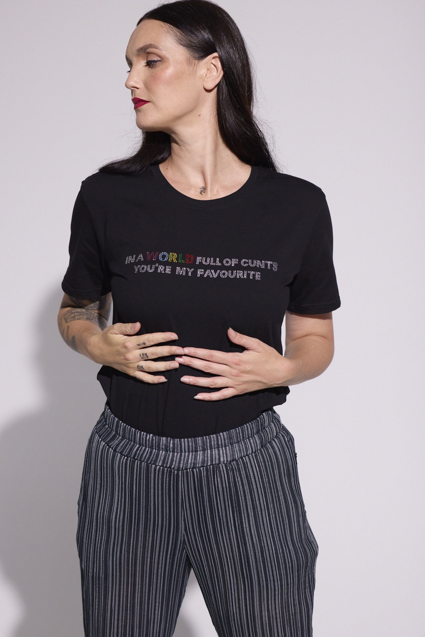 The Different League Diamanté In a WORLD T-Shirt Black