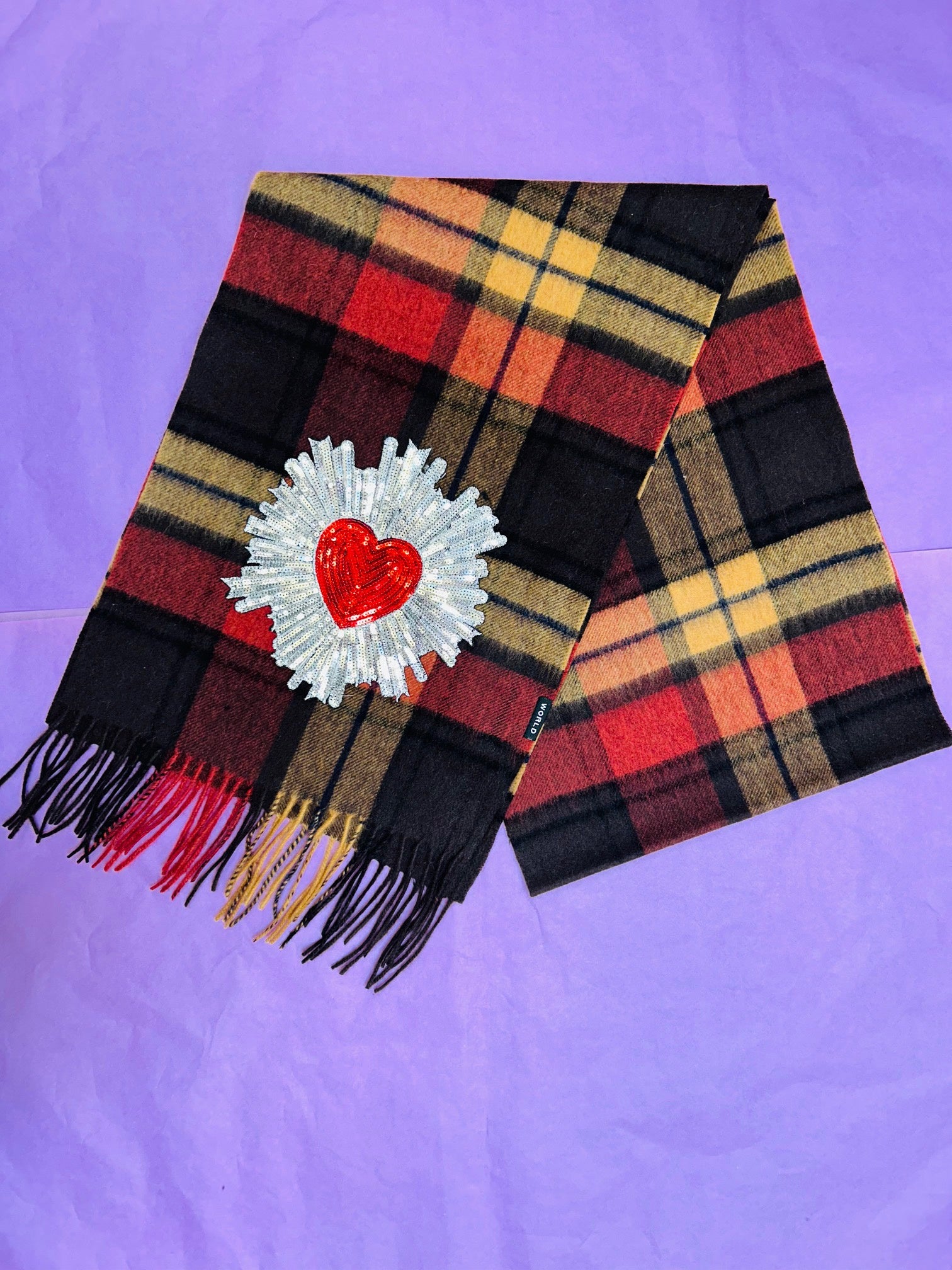 WORLD 24 Lambswool COUTURE Scarf - Sunset Check w/Heart
